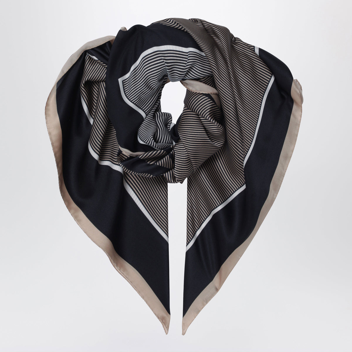 Saint Laurent Cassandre Striped Silk Charmeuse Stole, Navy/Ivory Women SAINT LAURENT