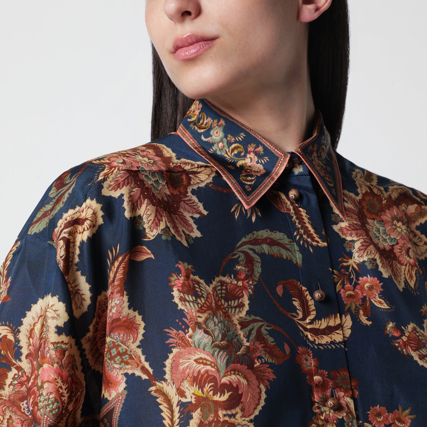 Zimmermann Aster Relaxed Navy Jacobean Shirt Women ZIMMERMANN