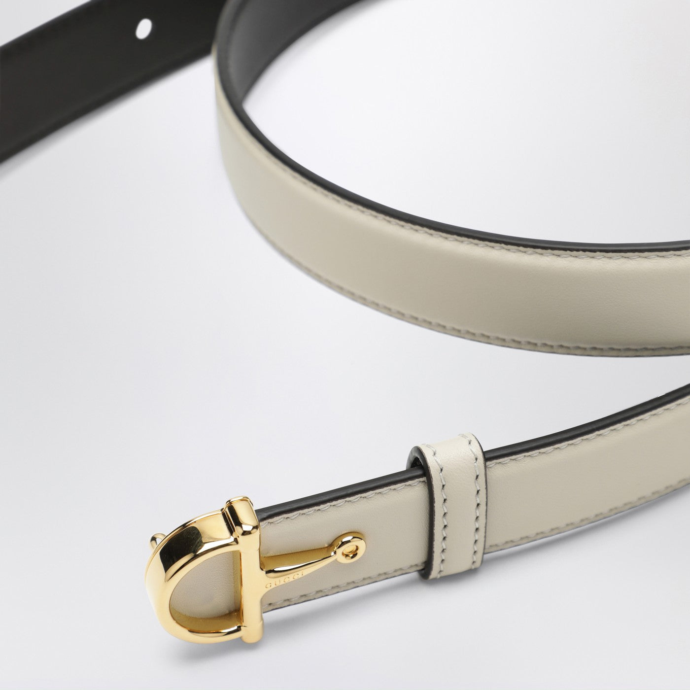 Gucci Thin Ivory Belt With Half Horsebit Buckle Women GUCCI