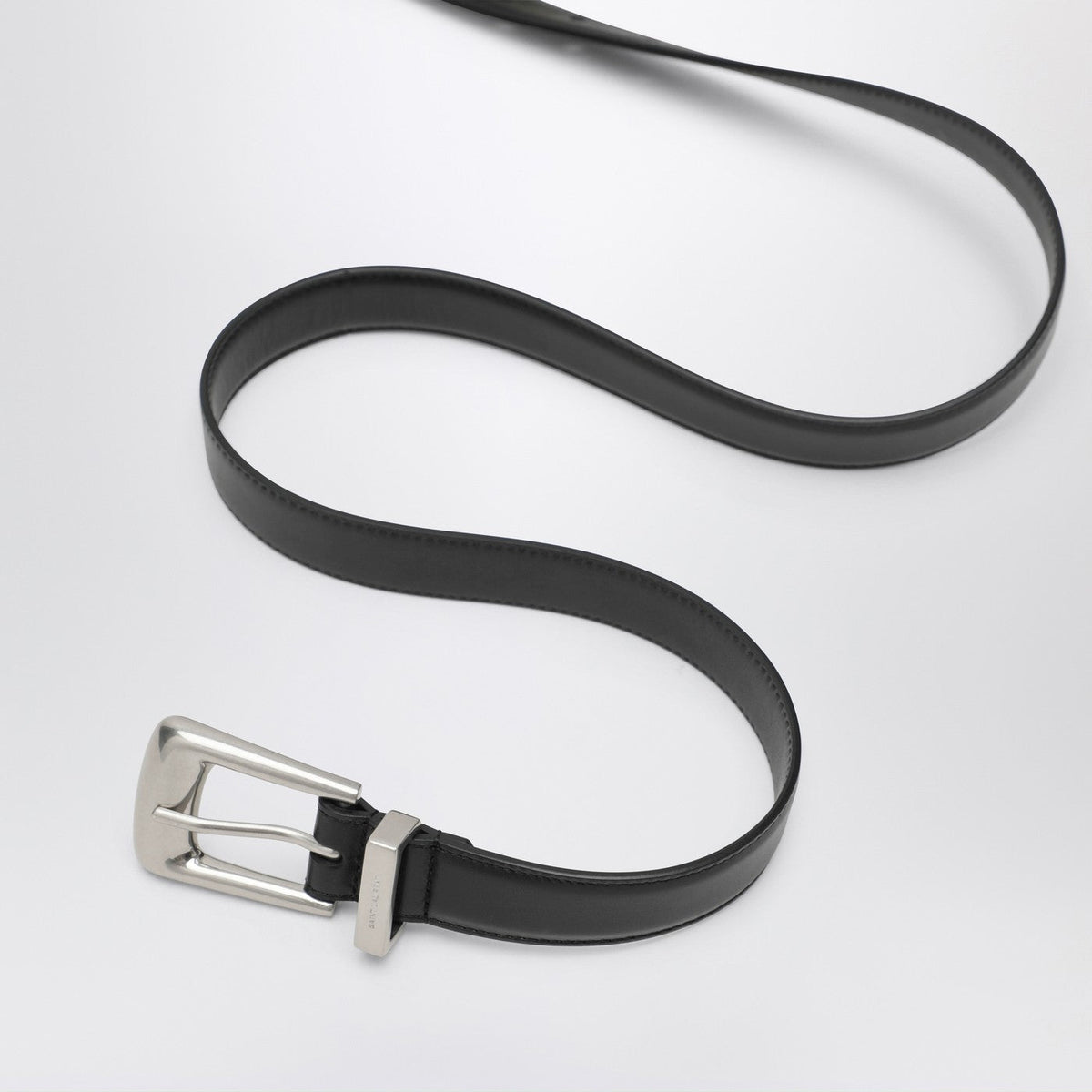 Saint Laurent Smooth Black Leather Folk Belt Men SAINT LAURENT