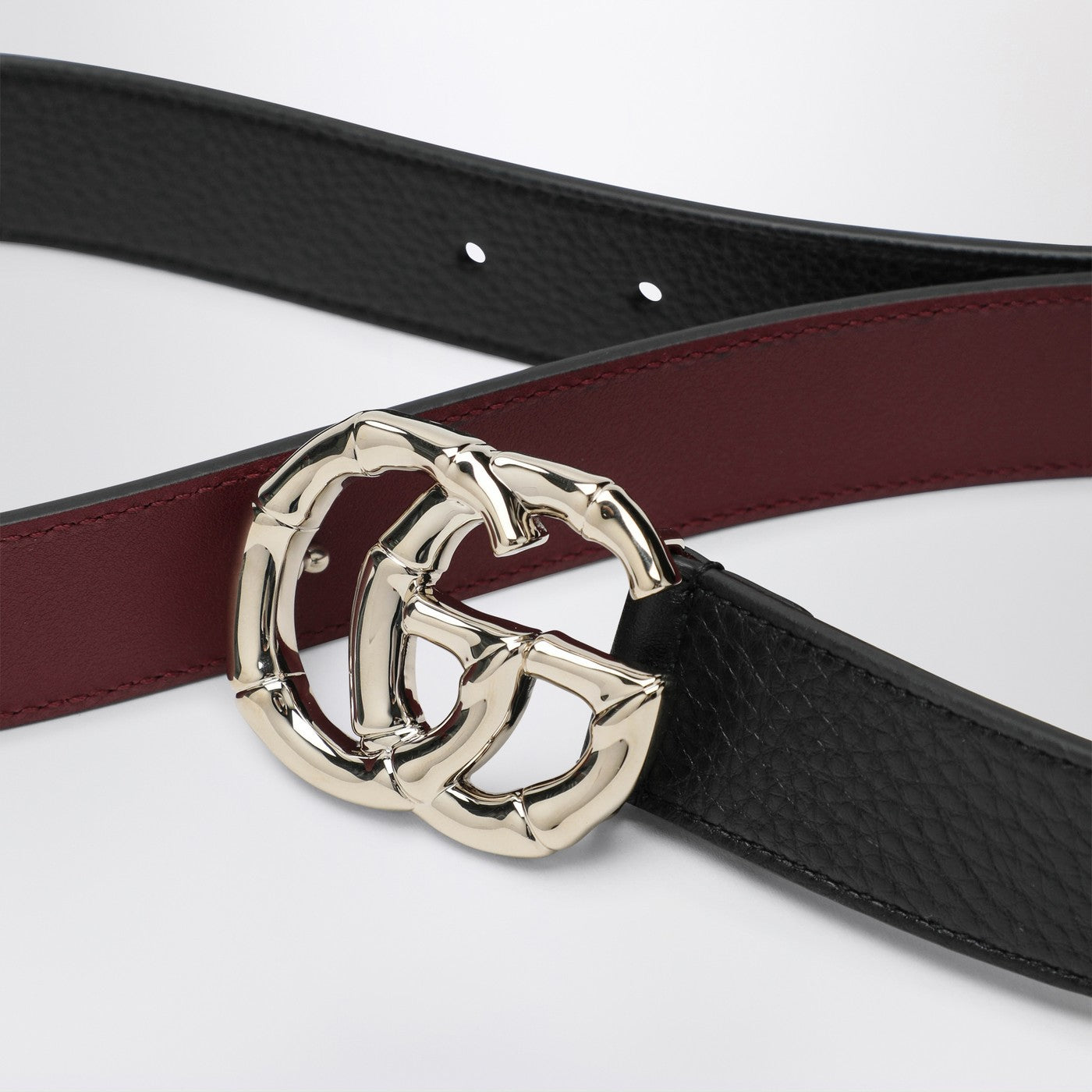 Gucci Black Leather Belt With Bamboo Gg Marmont Buckle Women GUCCI