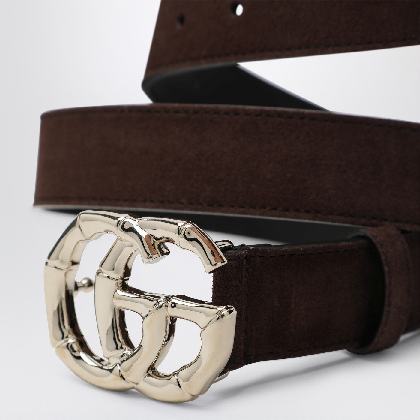 Gucci Brown Suede Belt With Bamboo Gg Marmont Buckle Women GUCCI