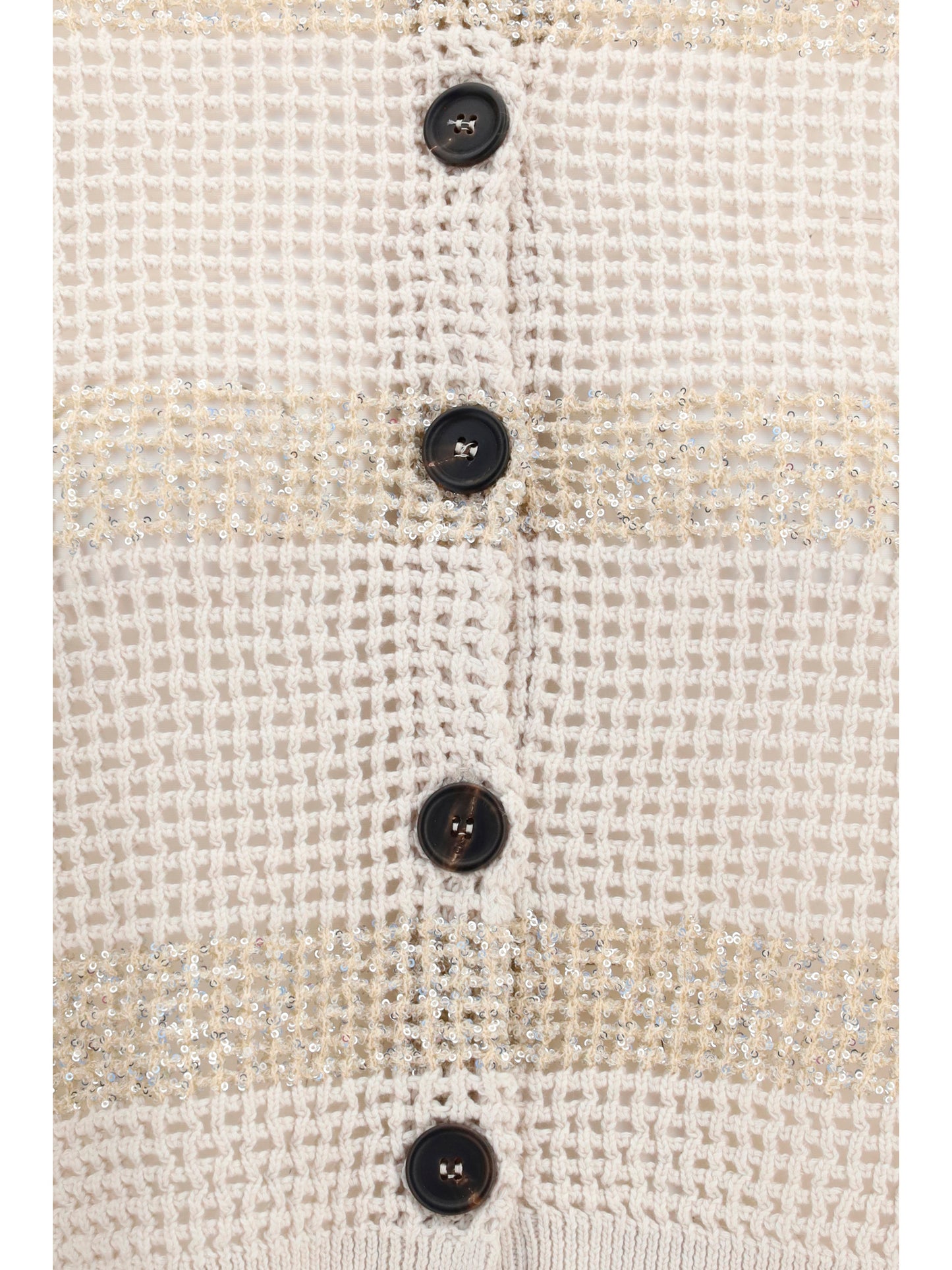 Brunello Cucinelli Women Striped Openwork Cotton Cardigan