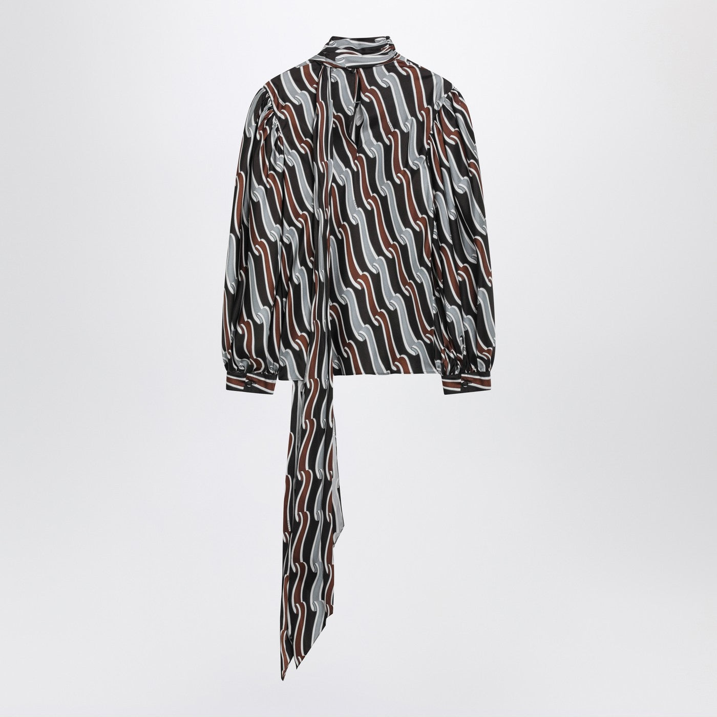 Gucci Grey/Brown Printed Silk Twill Blouse Women GUCCI