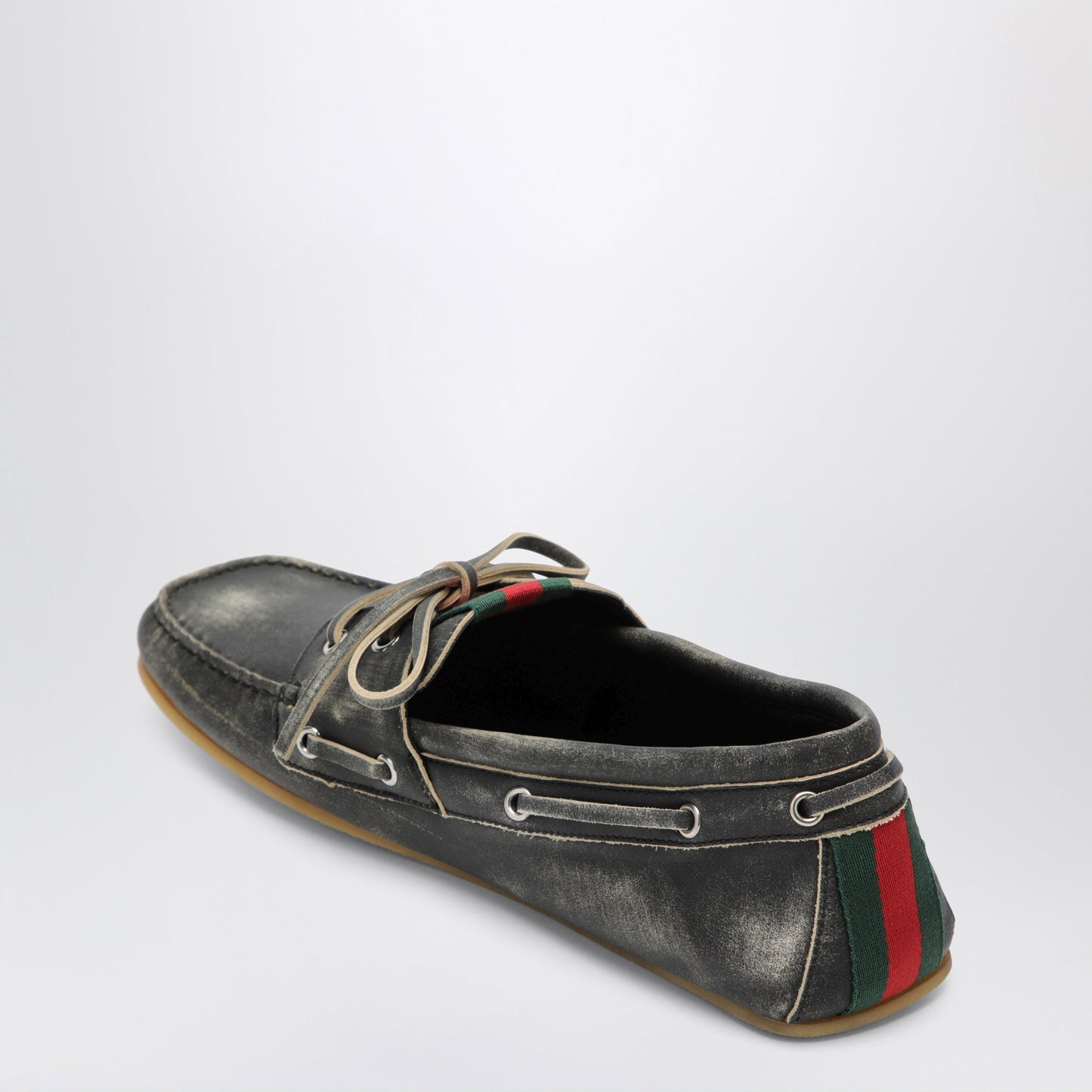 Gucci Black Boat Shoes With Washed Effect Men GUCCI