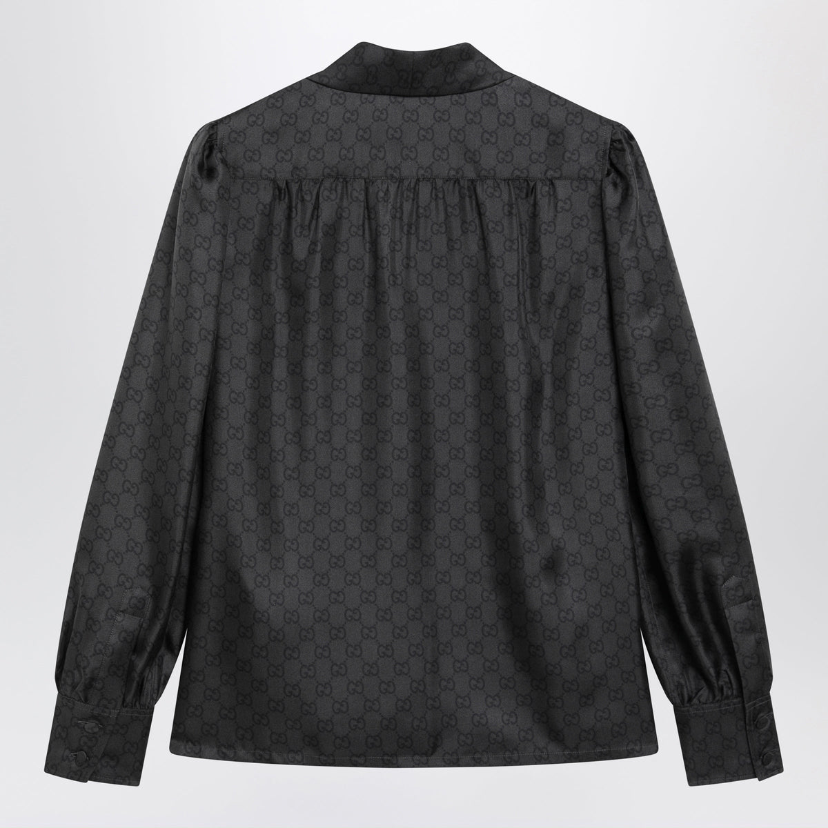 Gucci Black Silk Twill Shirt With Gg Print Women GUCCI