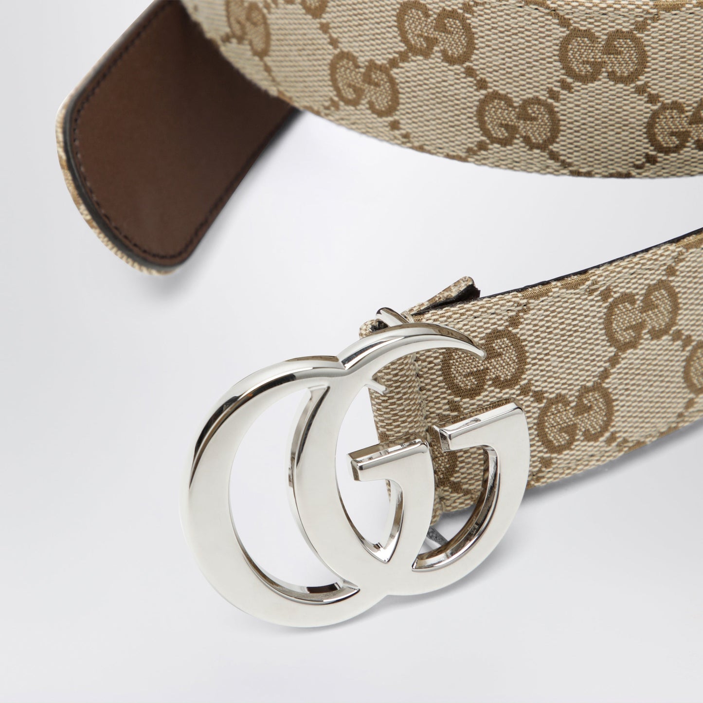 Gucci Flat Marmont Belt In Sand Gg Fabric Men GUCCI