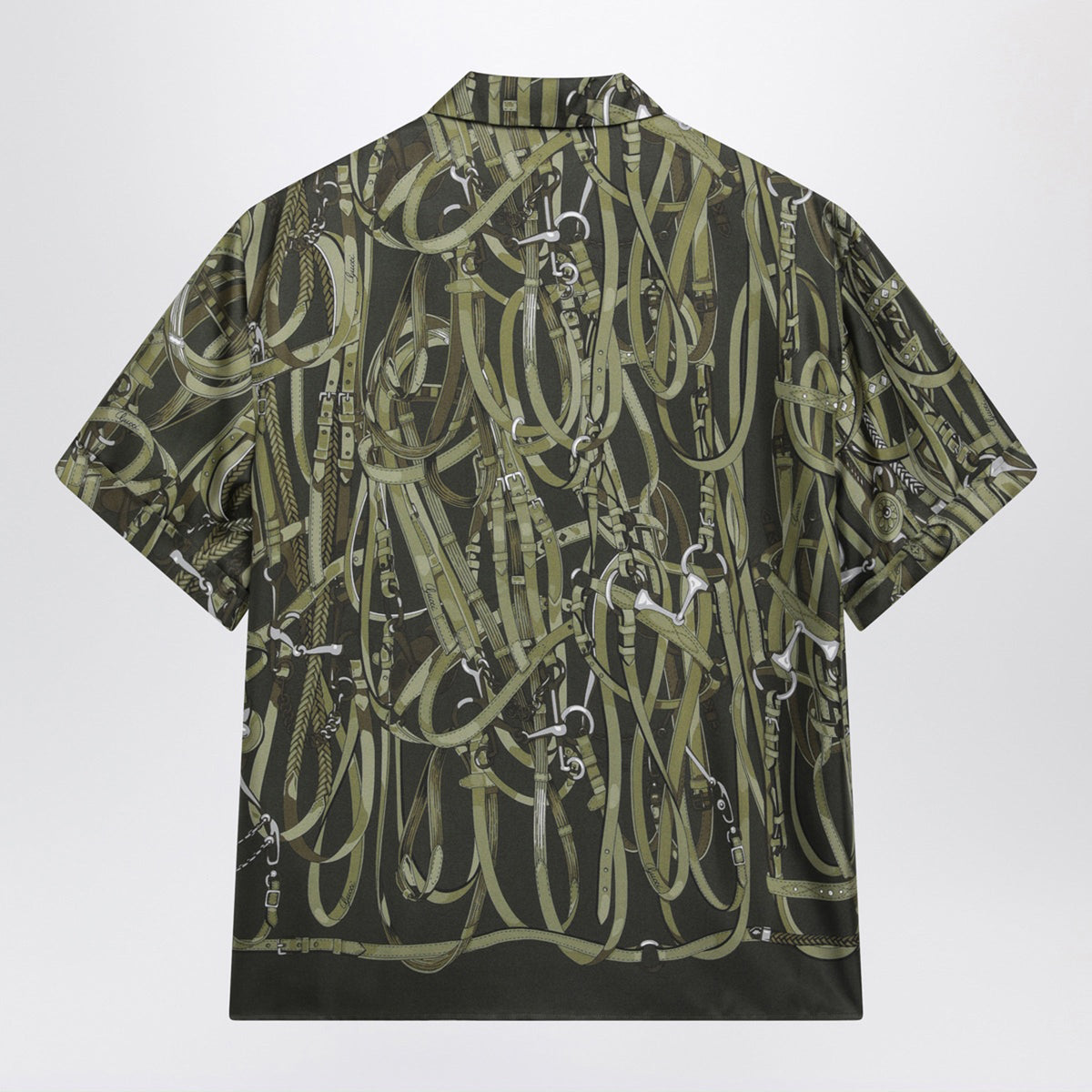 Gucci Dark Green Silk Bowling Shirt Men GUCCI