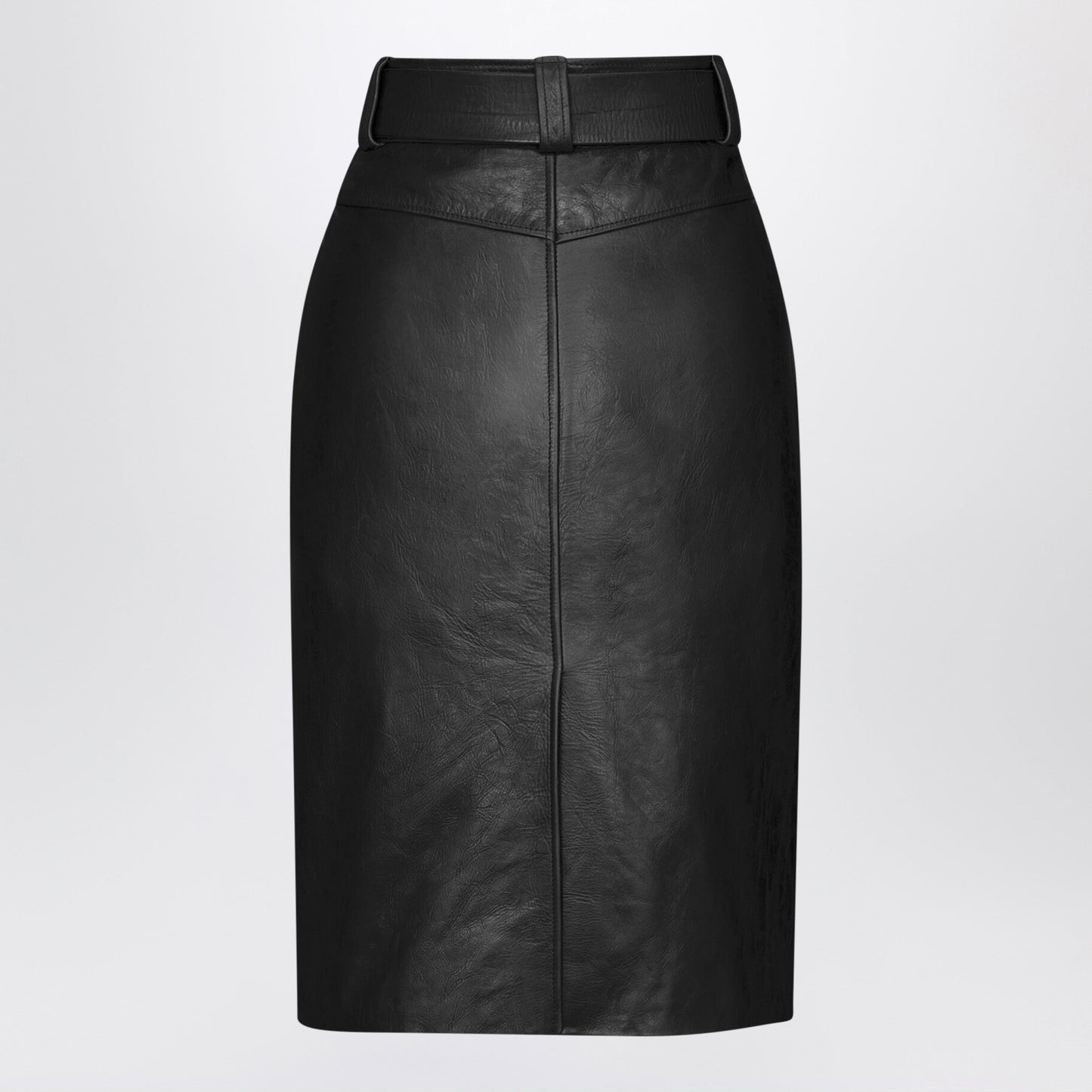 Saint Laurent Black Crinkled Calfskin Belted Pencil Skirt Women SAINT LAURENT