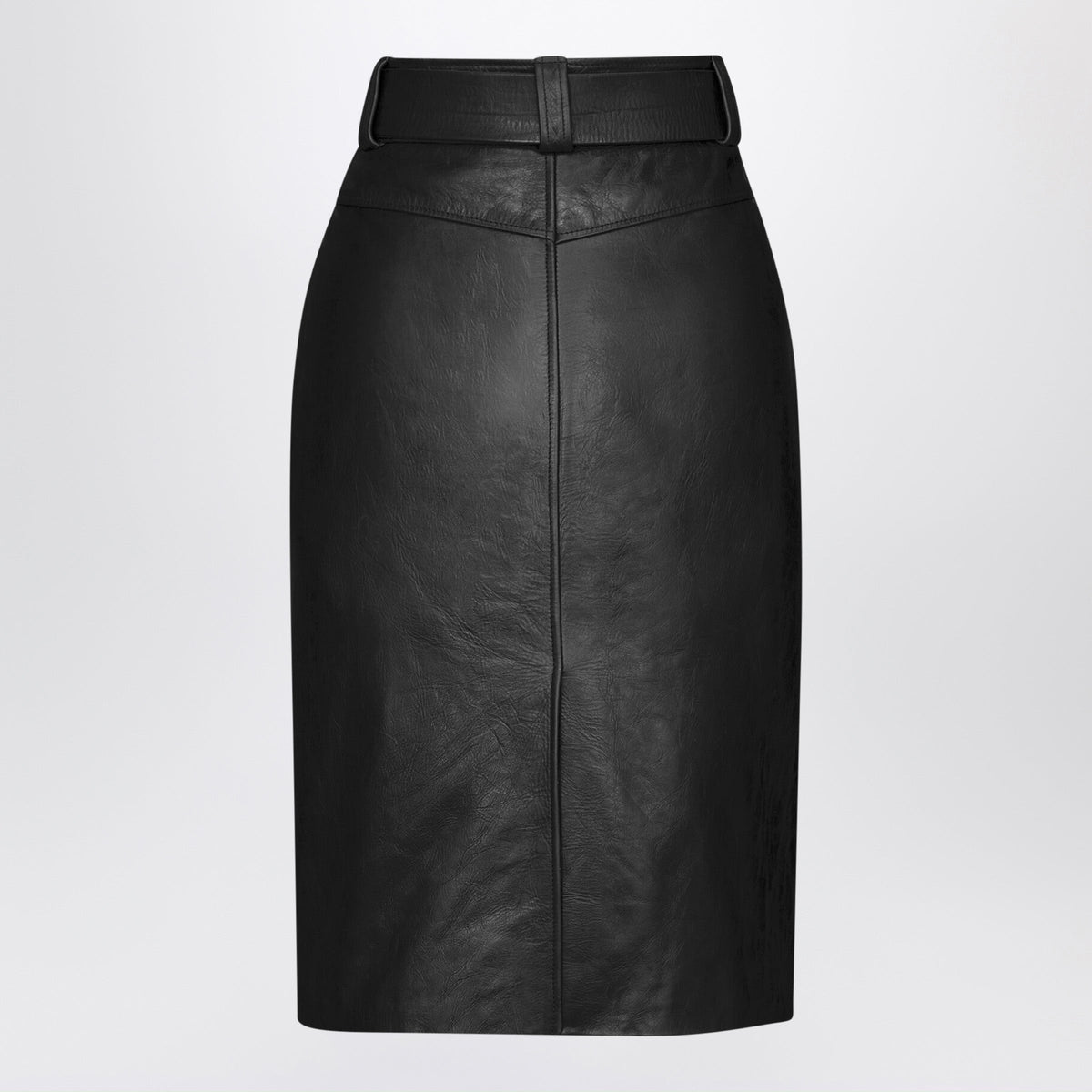 Saint Laurent Black Crinkled Calfskin Belted Pencil Skirt Women SAINT LAURENT