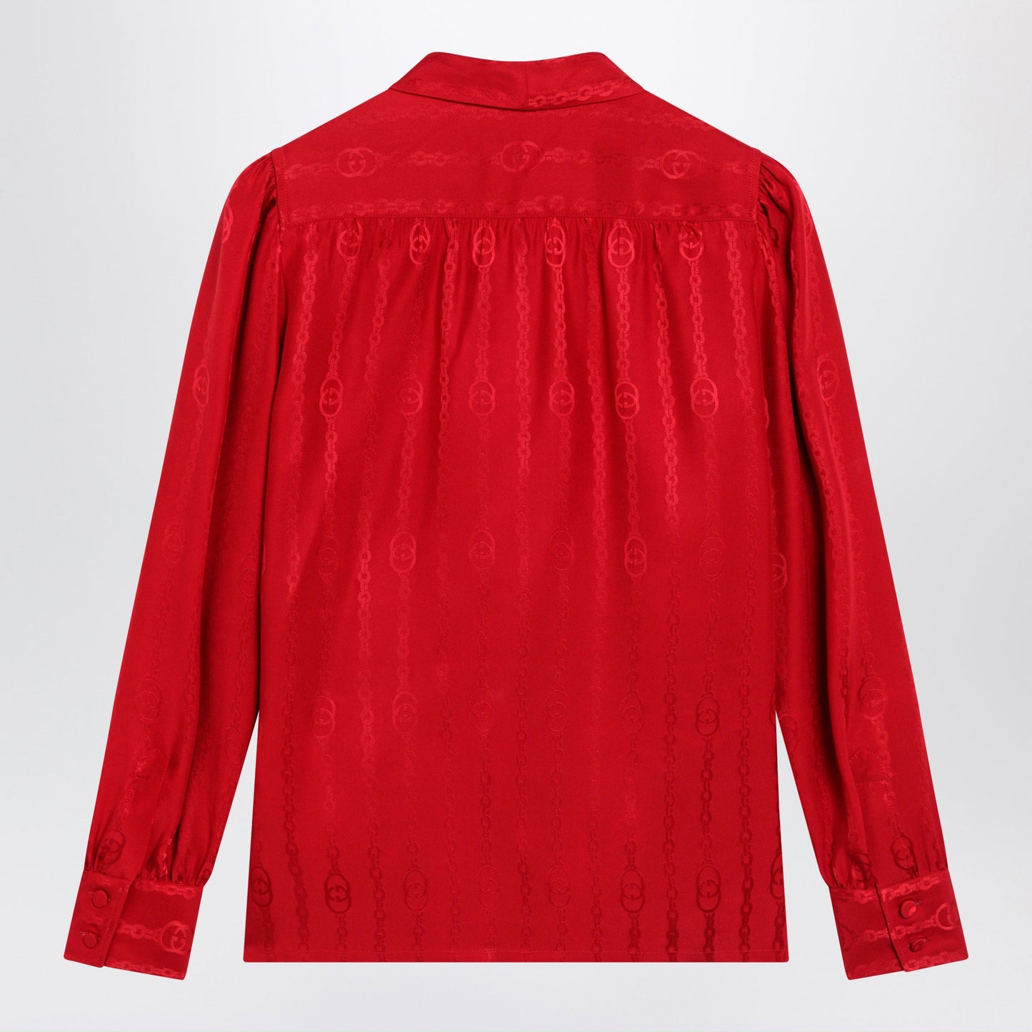Gucci Red Silk Jacquard Shirt With Interlocking Gg Chain Motif Women GUCCI