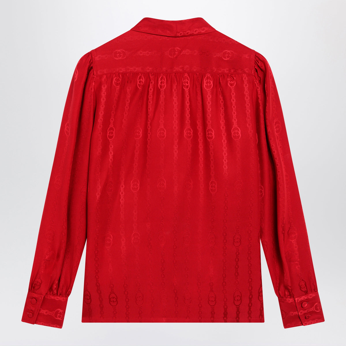 Gucci Red Silk Jacquard Shirt With Interlocking Gg Chain Motif Women GUCCI