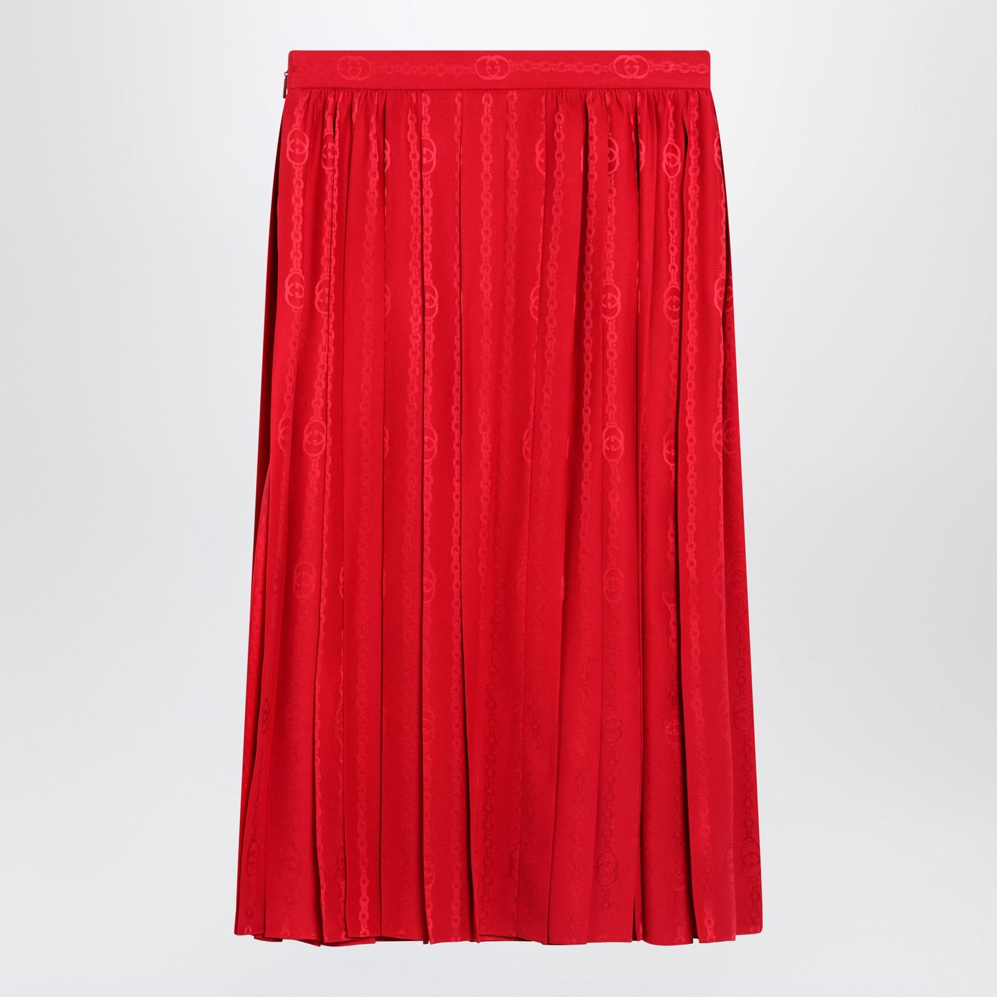 Gucci Pleated Silk Jacquard Midi Skirt With Gg Chain In Fire Women GUCCI