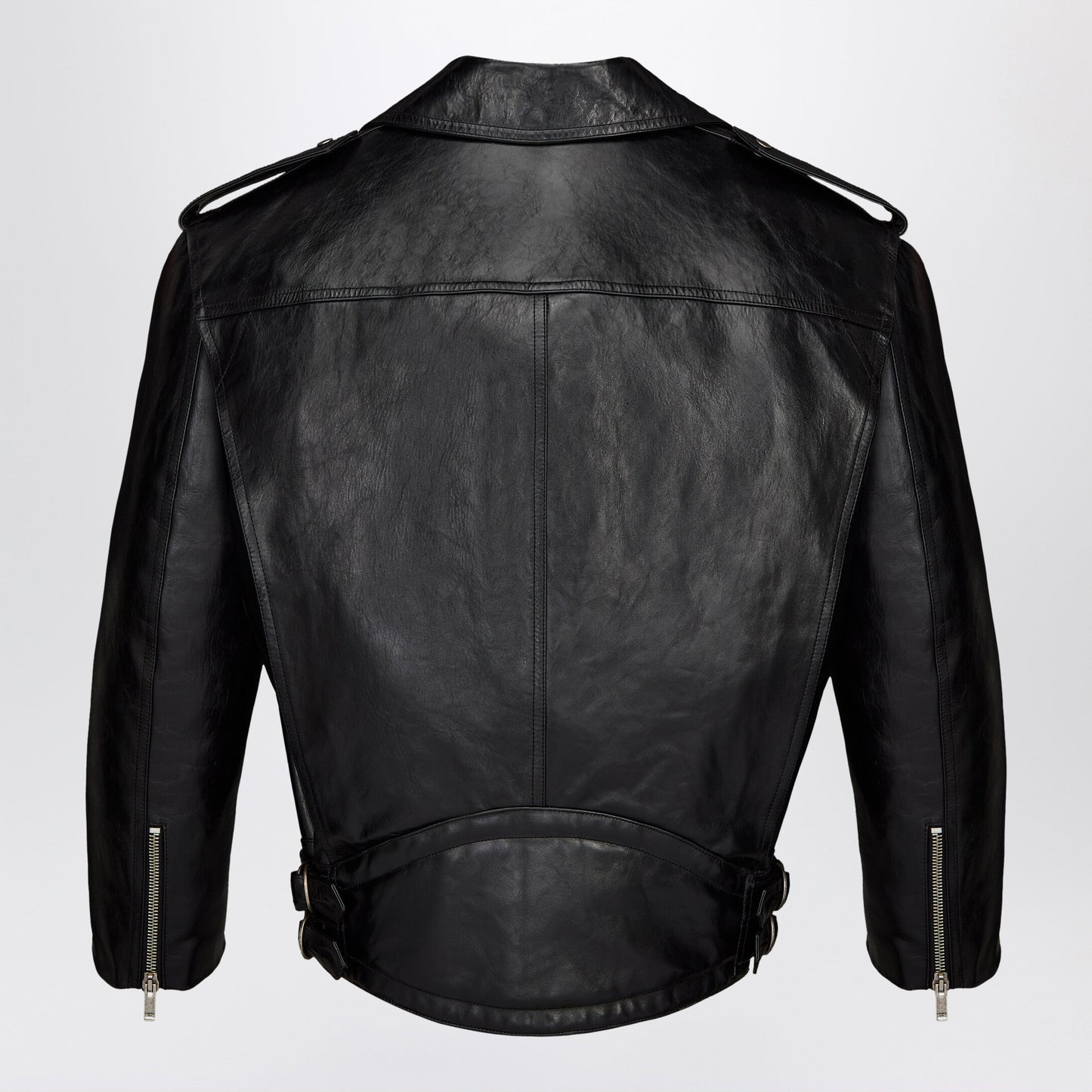 Saint Laurent Pebbled Leather Biker Jacket In Black Women SAINT LAURENT
