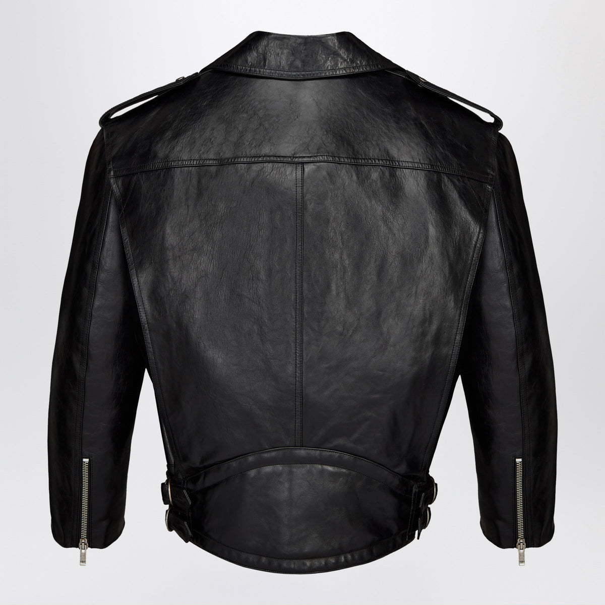 Saint Laurent Pebbled Leather Biker Jacket In Black Women SAINT LAURENT