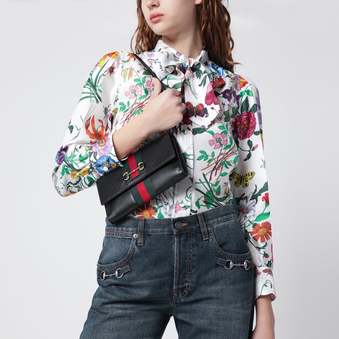 Gucci Black Gucci Horsebit Web Wallet With Strap Women GUCCI