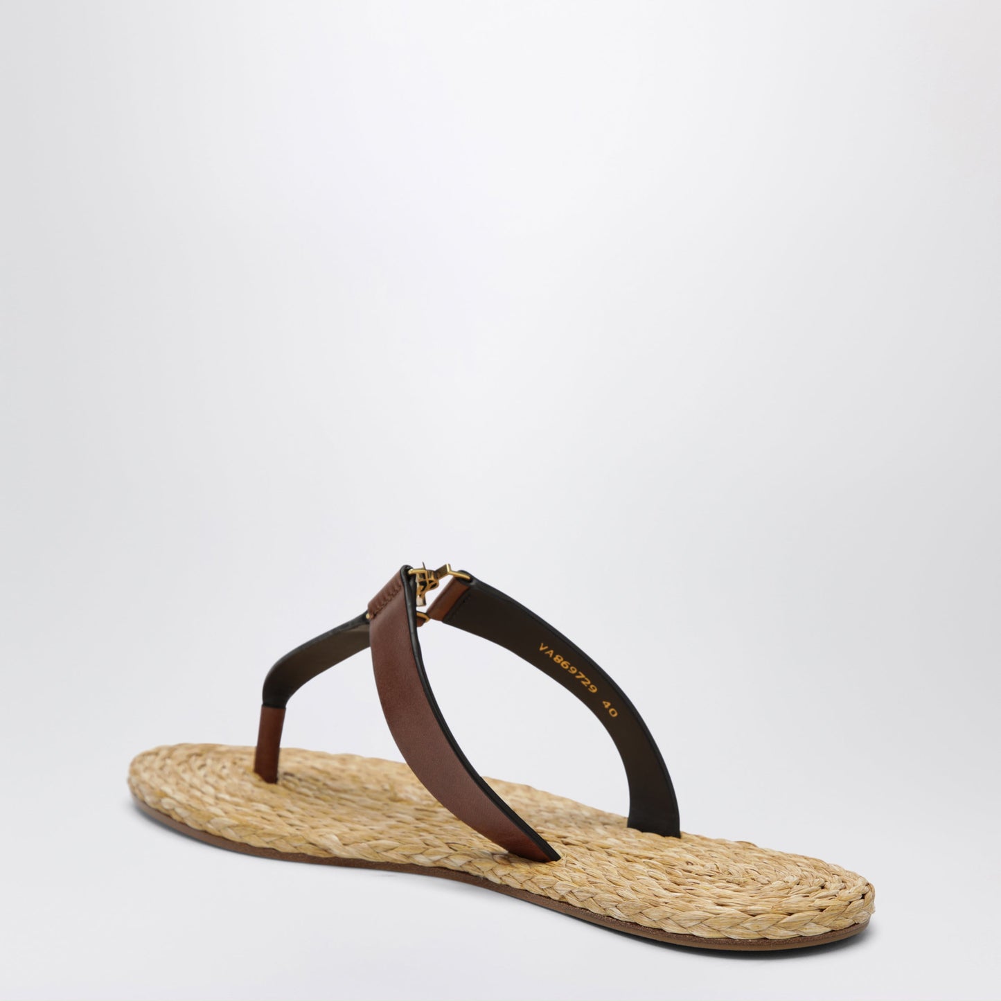 Saint Laurent Babylone Leather Thong Slippers In Burnt Brown Women SAINT LAURENT