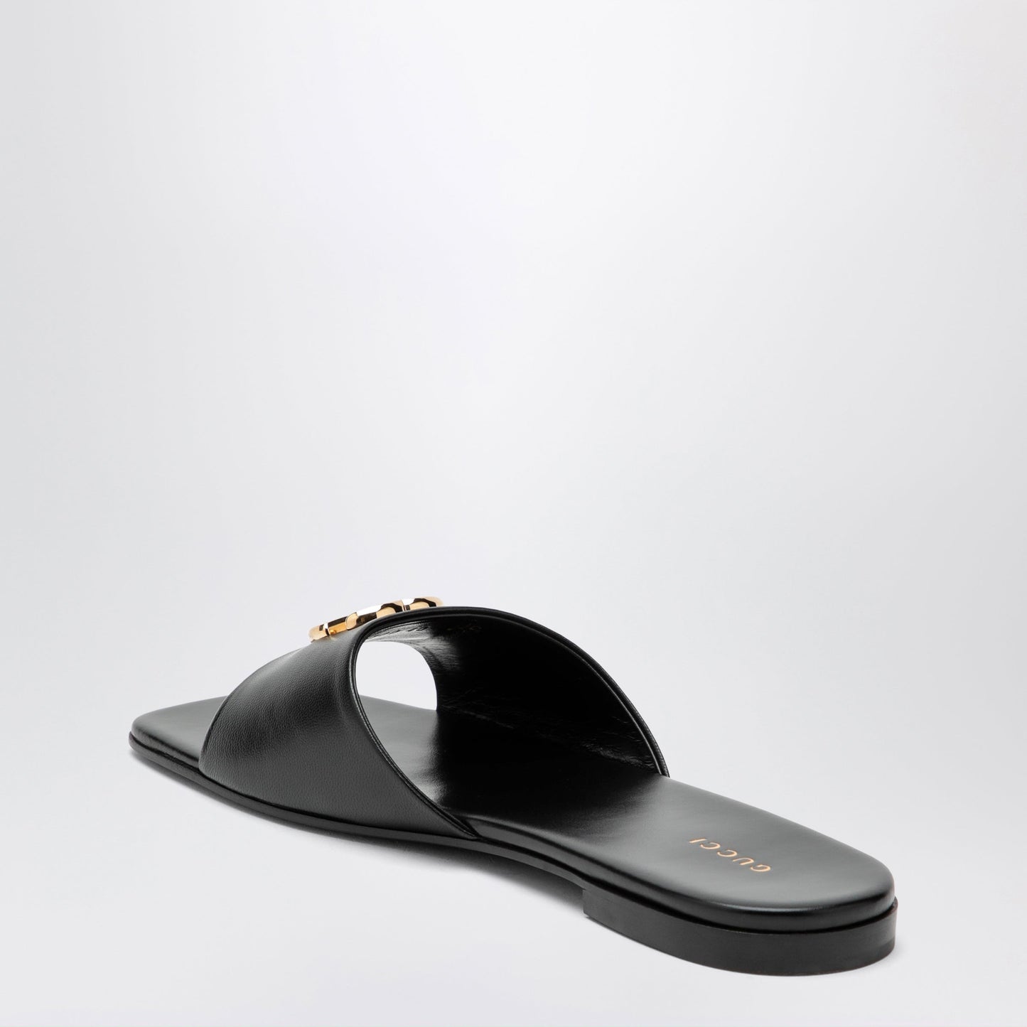 Gucci Black Nappa Leather Double G Slides Women GUCCI
