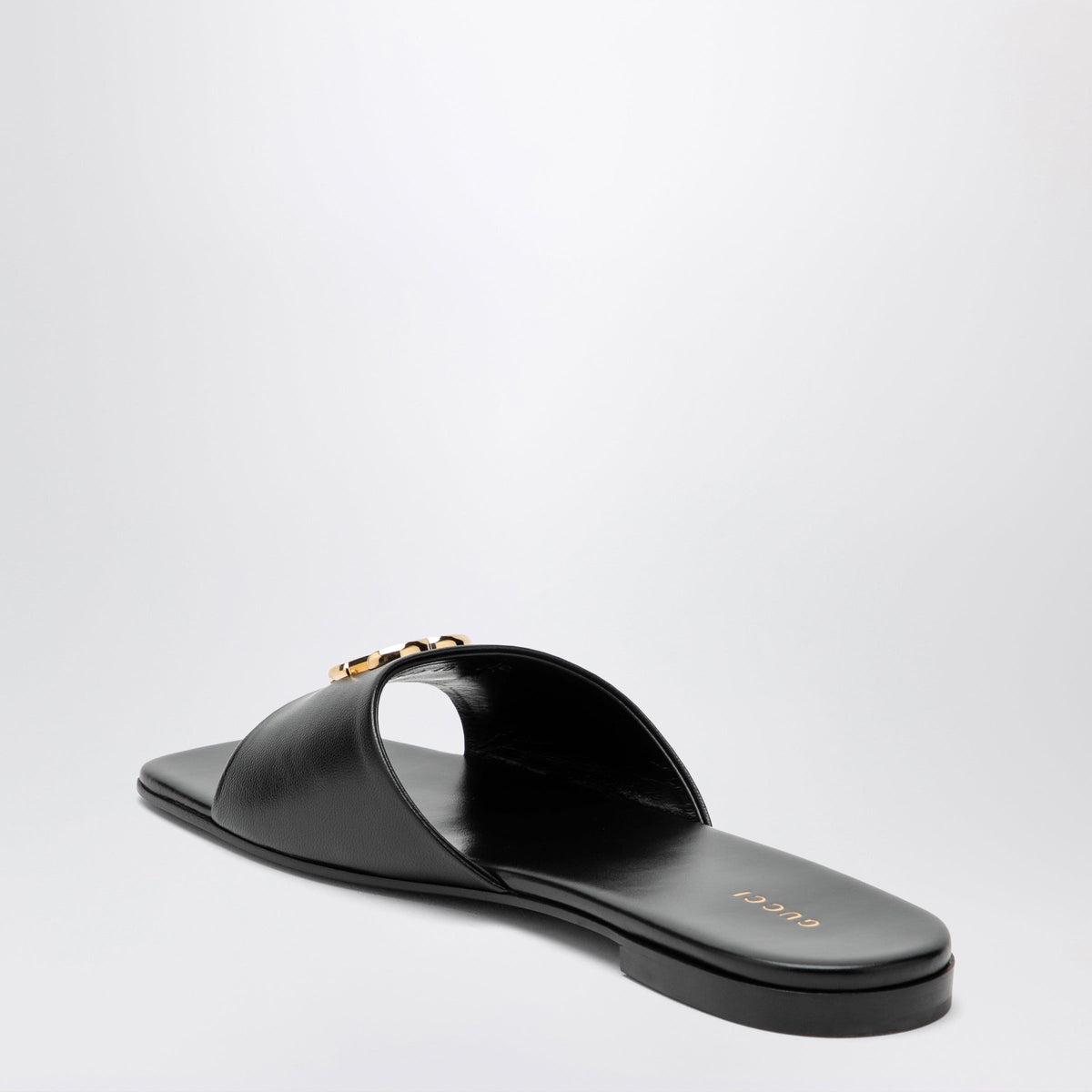 Gucci Black Nappa Leather Double G Slides Women GUCCI