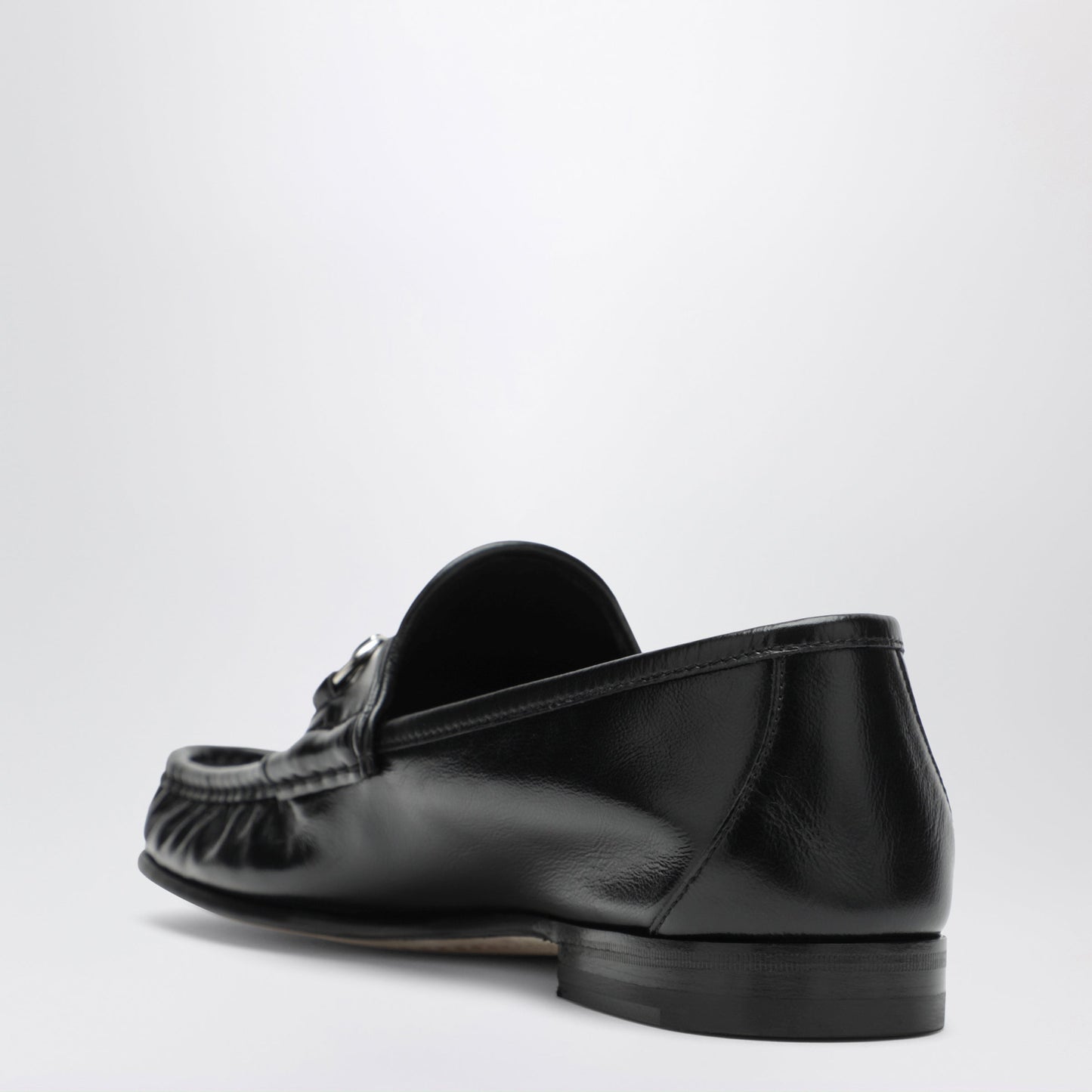 Gucci Lugano Black Leather Loafer With Silver Horsebit Men GUCCI