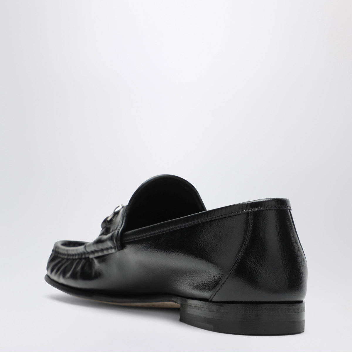 Gucci Lugano Black Leather Loafer With Silver Horsebit Men GUCCI