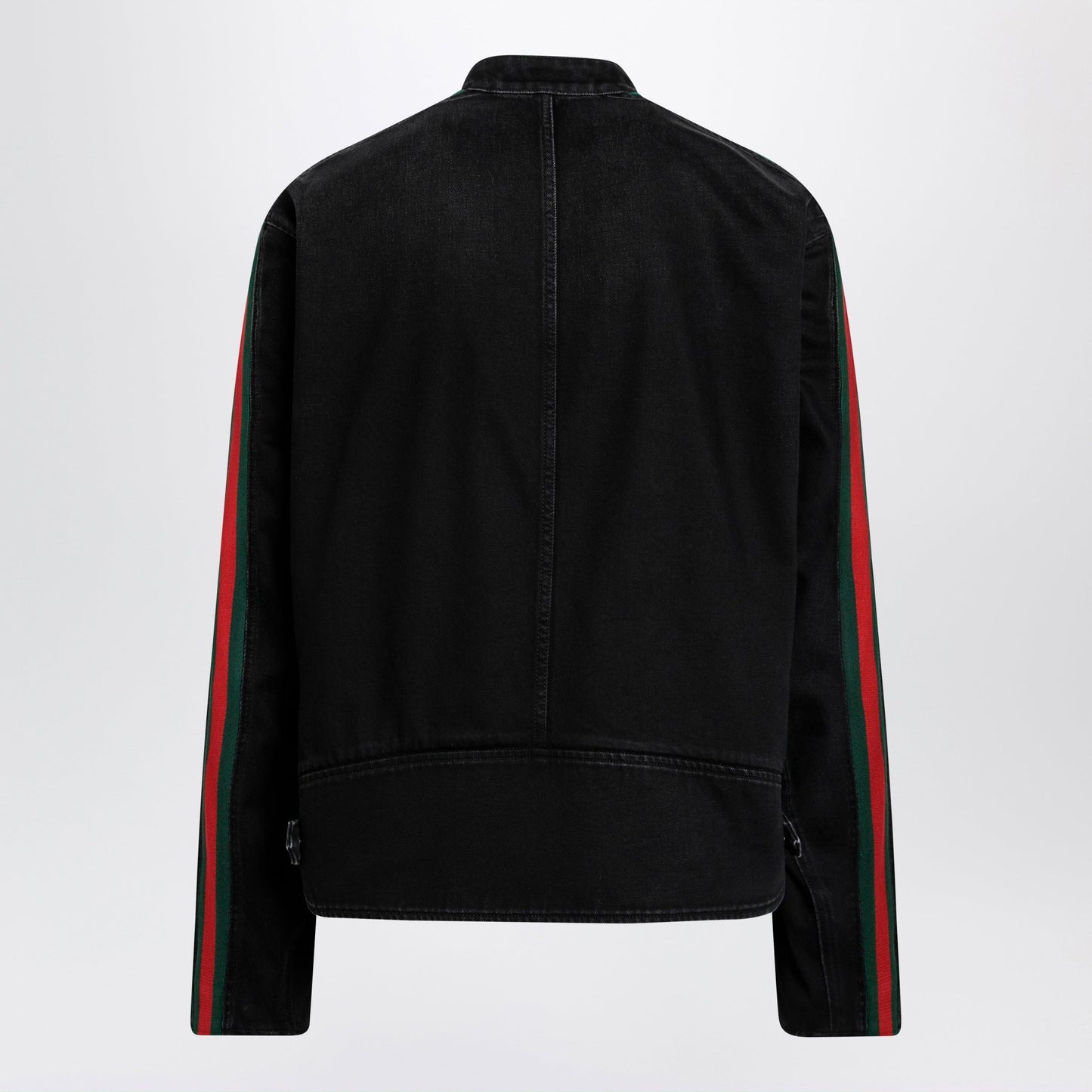 Gucci Black Cotton Denim Biker Jacket With Web Trim Men GUCCI