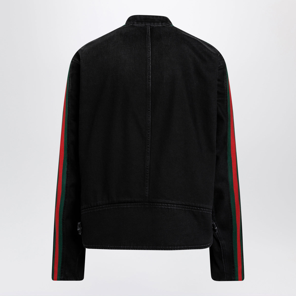 Gucci Black Cotton Denim Biker Jacket With Web Trim Men GUCCI