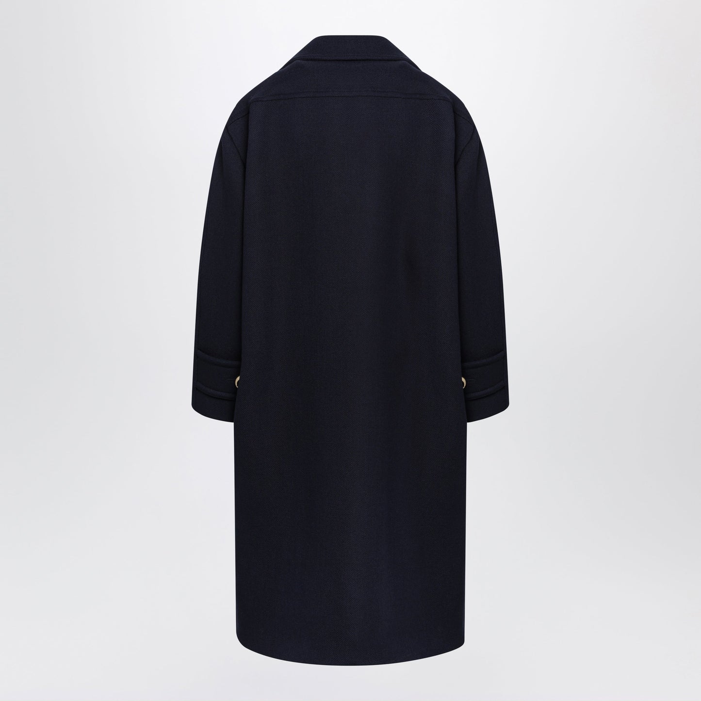 Balenciaga Long Navy Textured Wool Pea Coat Women BALENCIAGA