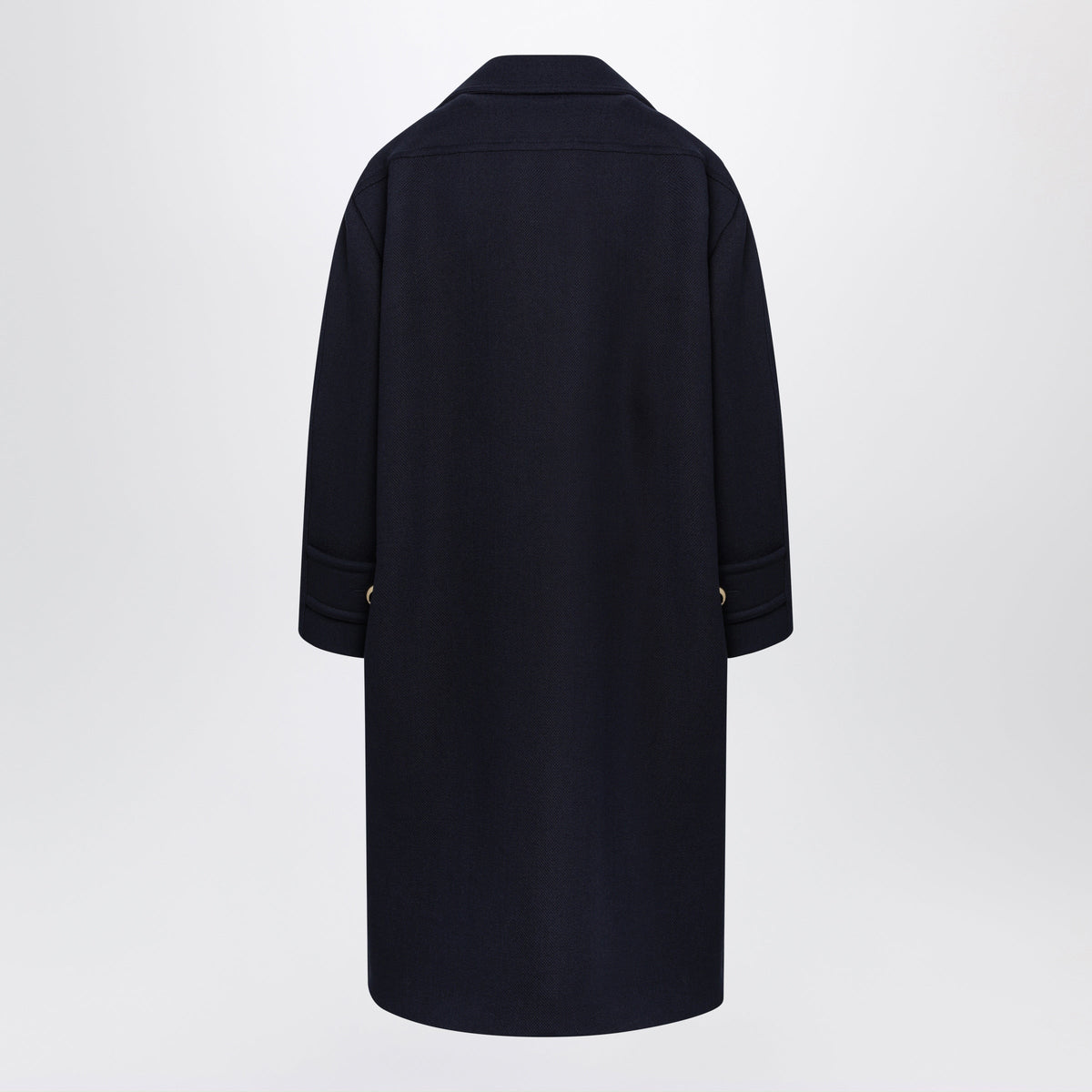 Balenciaga Long Navy Textured Wool Pea Coat Women BALENCIAGA
