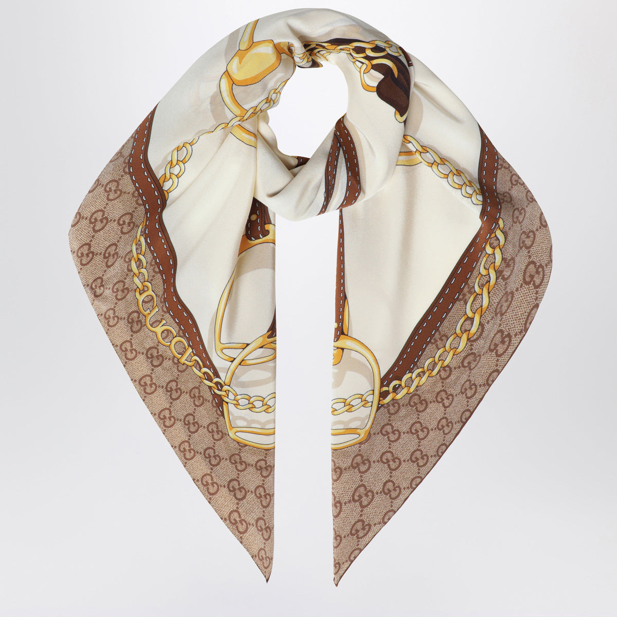 Gucci Printed Silk Crãªpe Carre In Ivory/Light Brown Women GUCCI