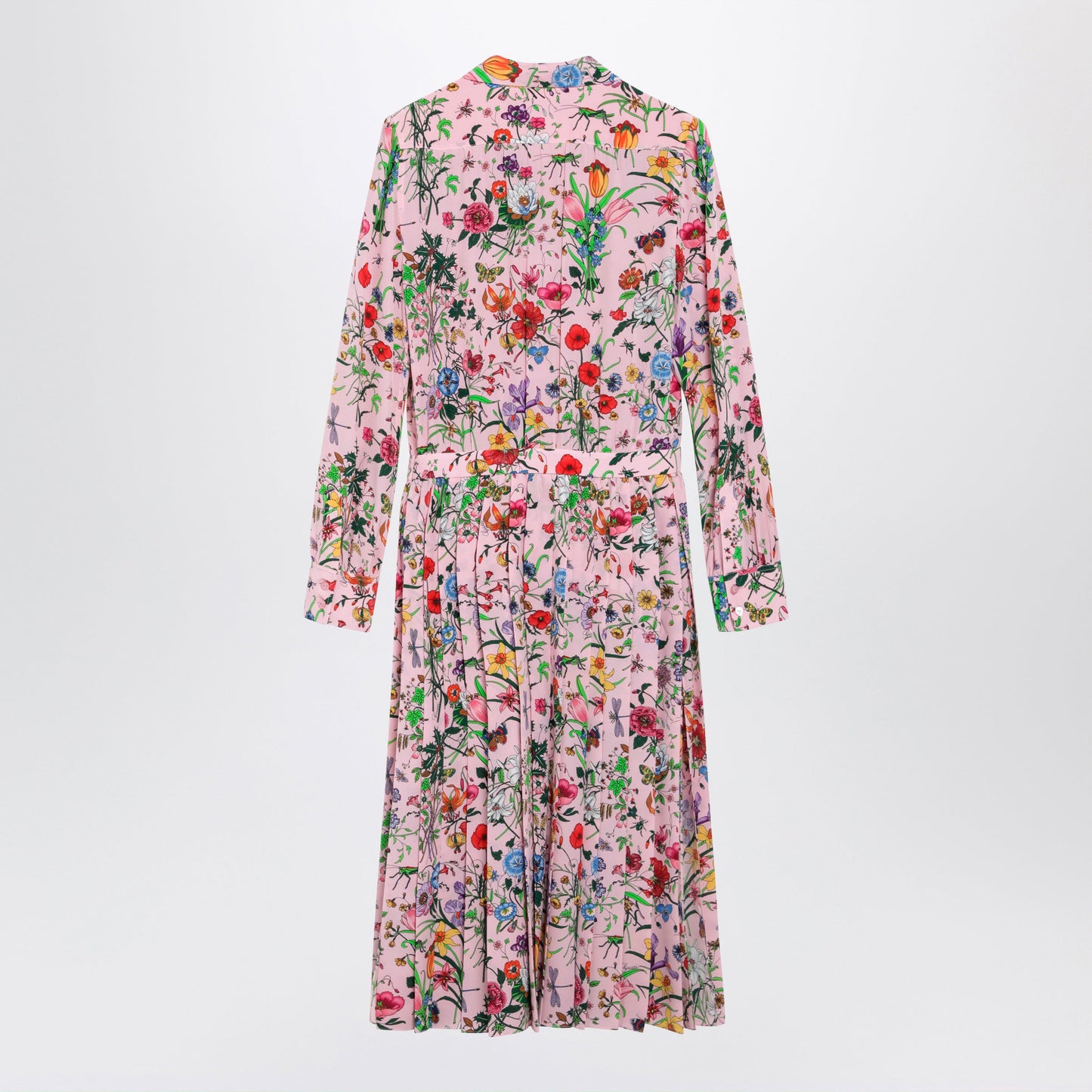 Gucci Flora Print Silk Shirt Dress In Pink Multicolor Women GUCCI