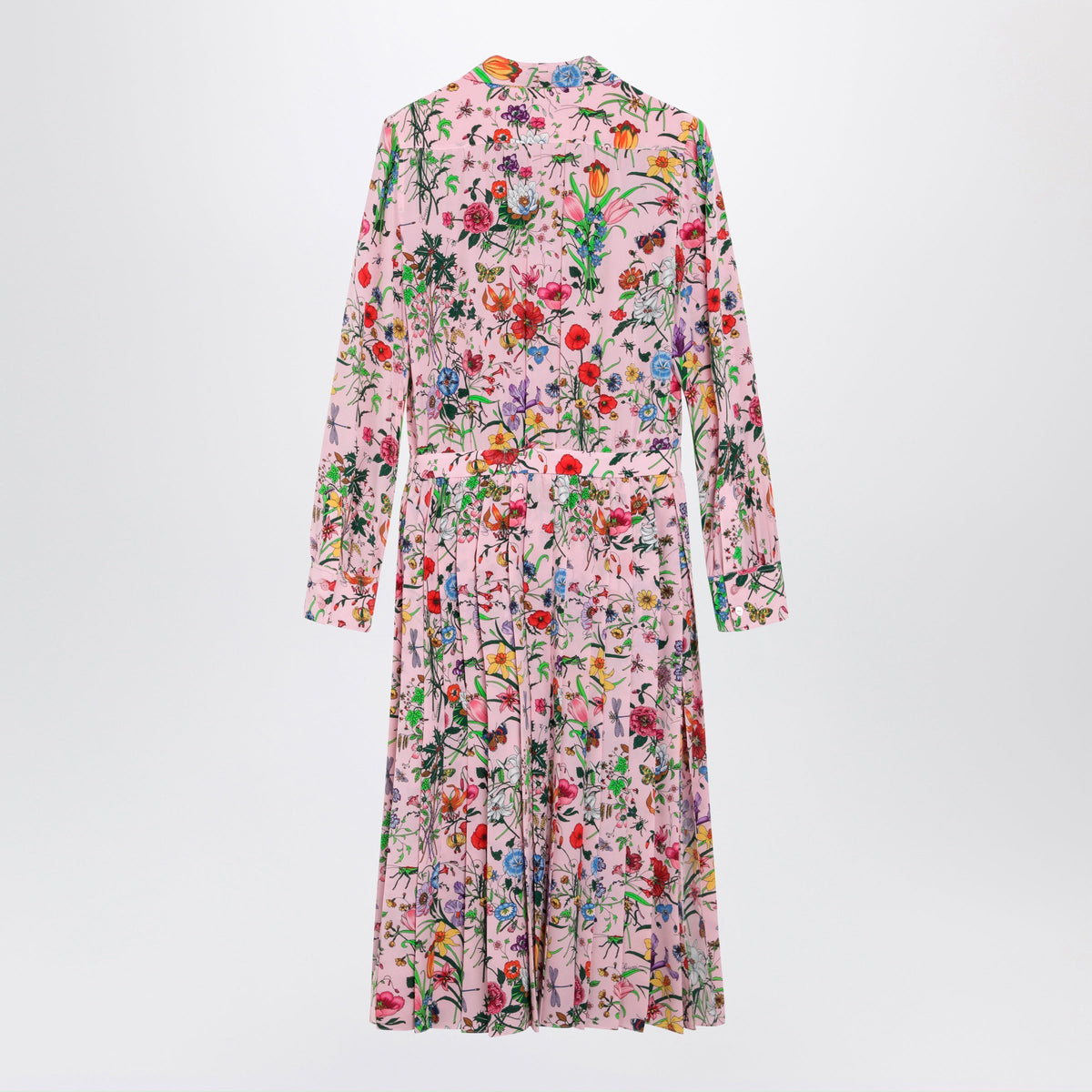 Gucci Flora Print Silk Shirt Dress In Pink Multicolor Women Women GUCCI