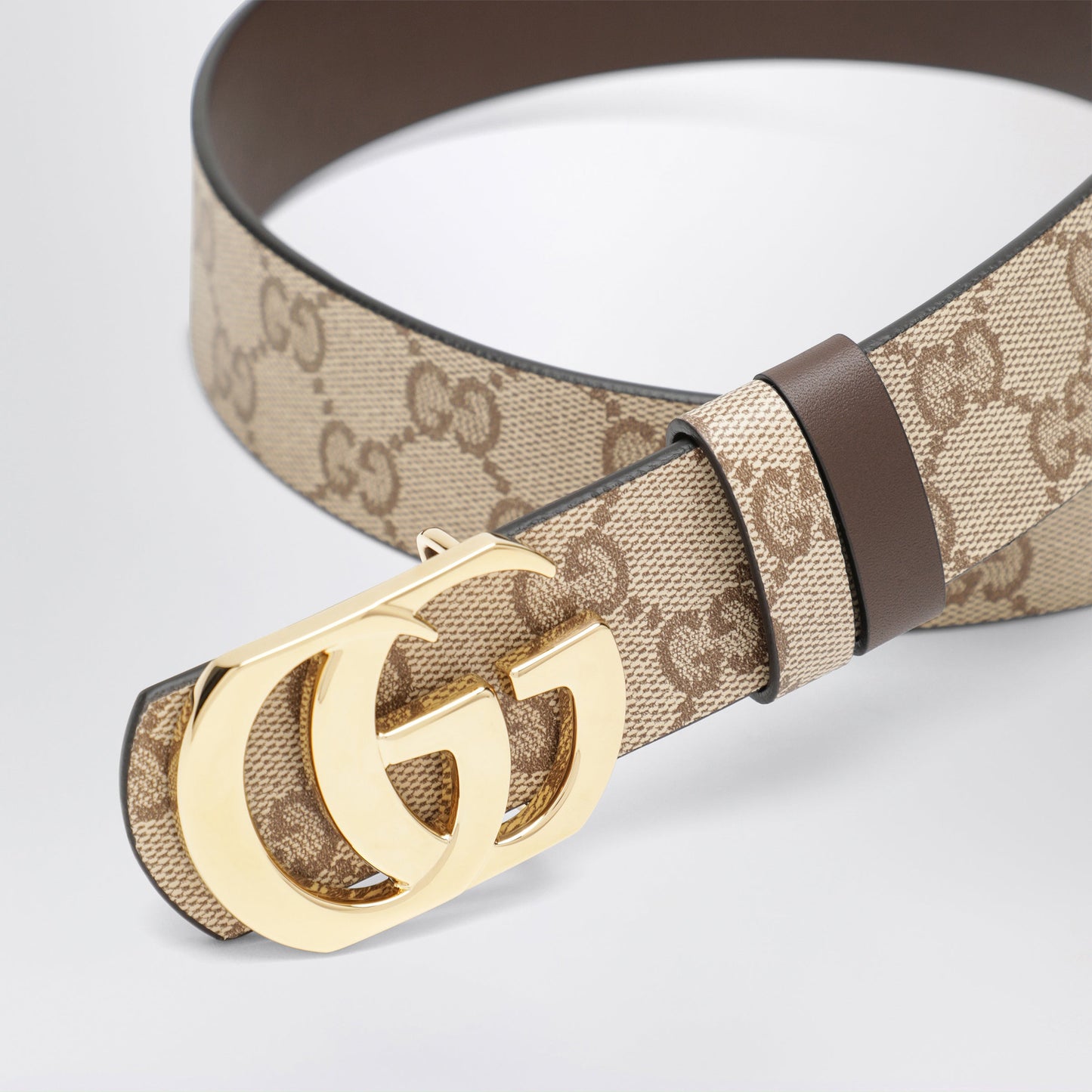 Gucci Sand/Dark Brown Reversible Cut Gg Marmont Belt Men GUCCI