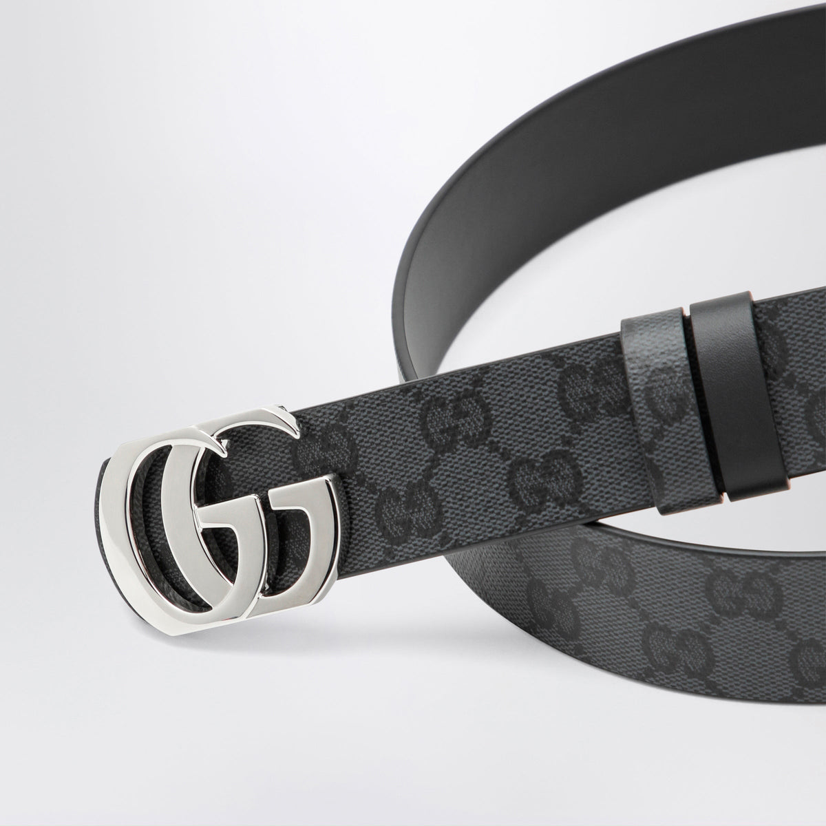 Gucci Cut Gg Marmont Reversible Gg Canvas And Leather Belt, Black Men GUCCI