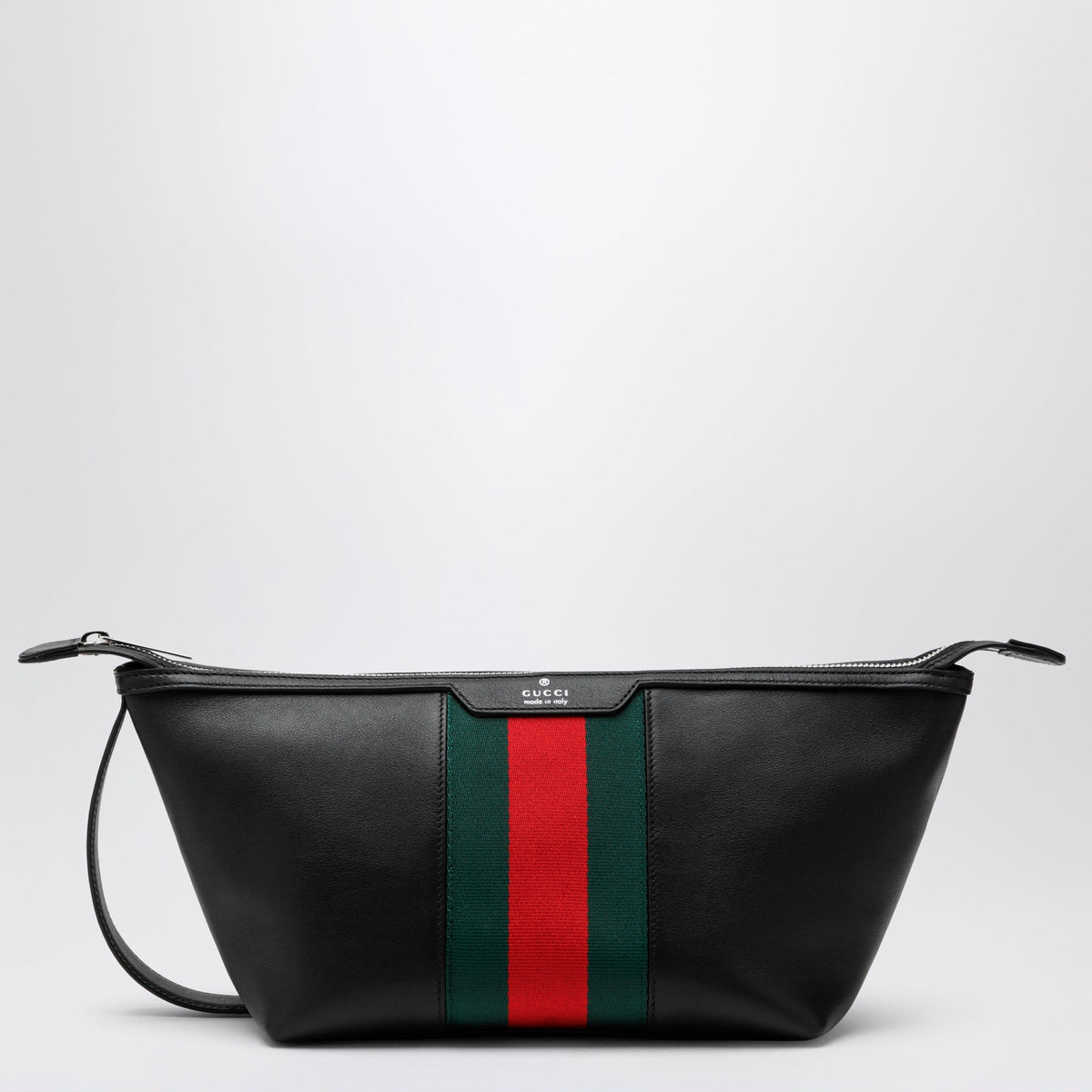 Gucci Mega Web Trademark Small Toiletry Case In Calfskin, Black Men GUCCI