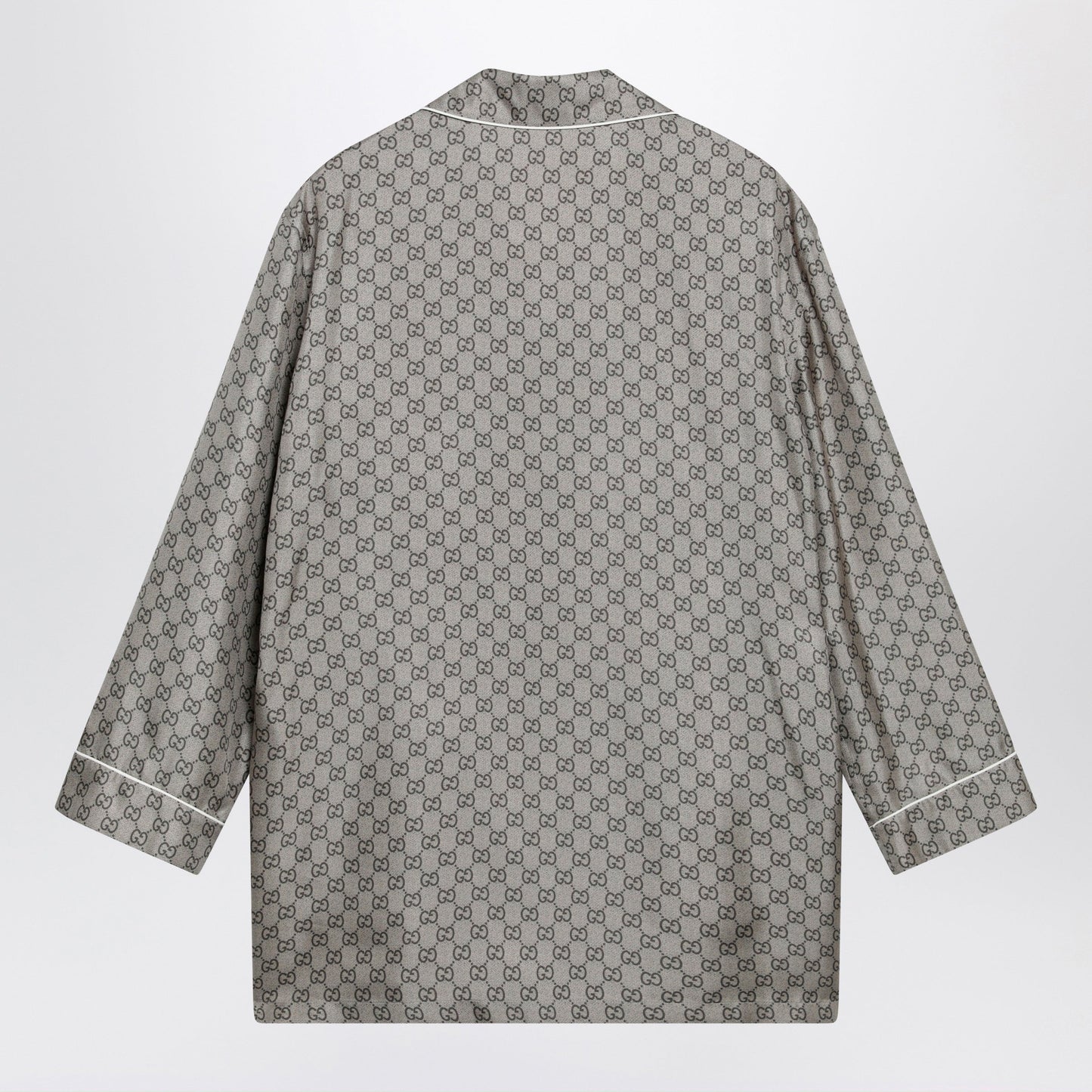 Gucci Silk Twill Shirt With Gg Print In Beige Women GUCCI
