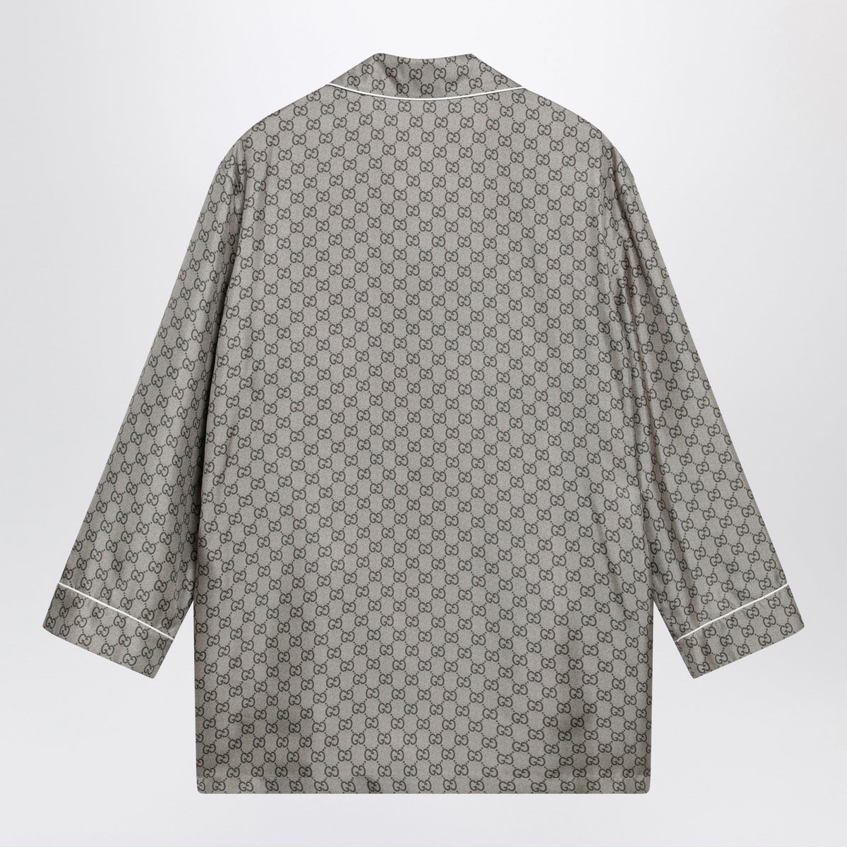 Gucci Silk Twill Shirt With Gg Print In Beige Women GUCCI
