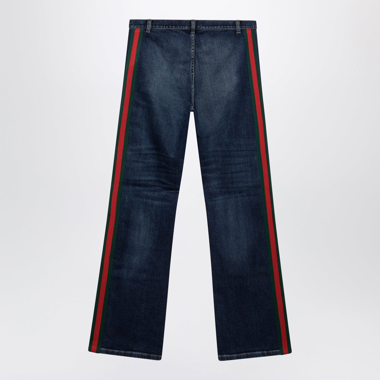 Gucci Low-Rise Cotton Denim Web Tape Trousers In Blue Men GUCCI