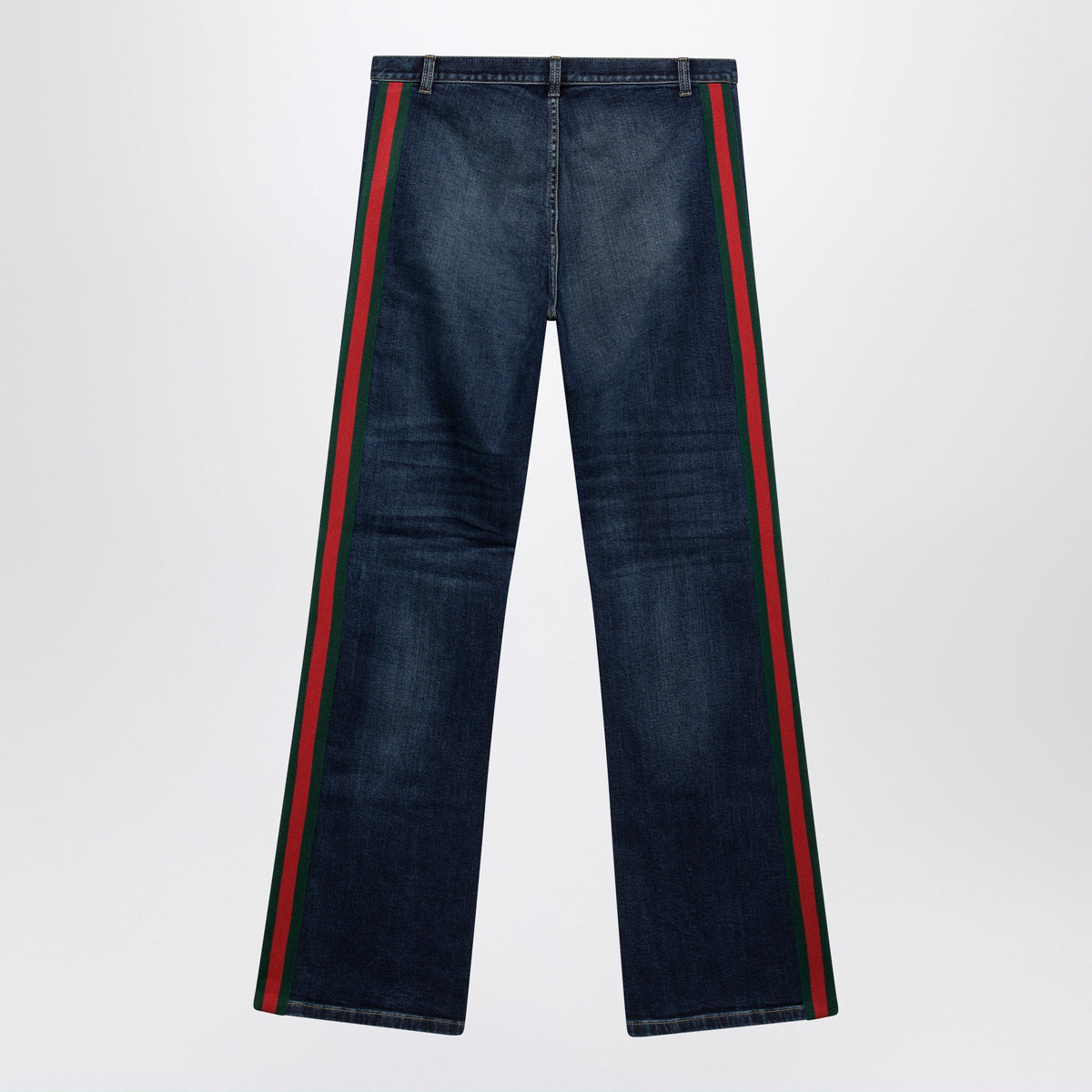 Gucci Low-Rise Cotton Denim Web Tape Trousers In Blue Men GUCCI