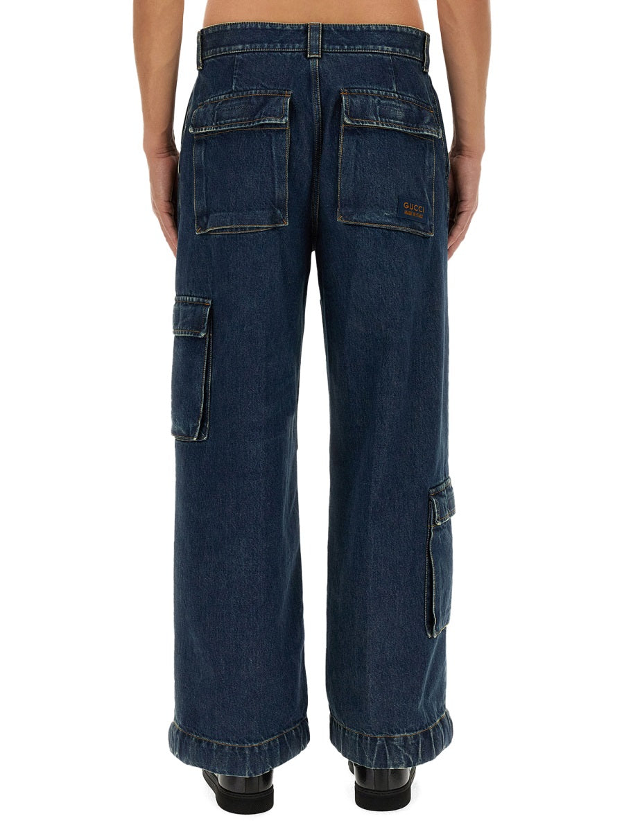 Gucci Men Denim Pants With Gucci Label GUCCI