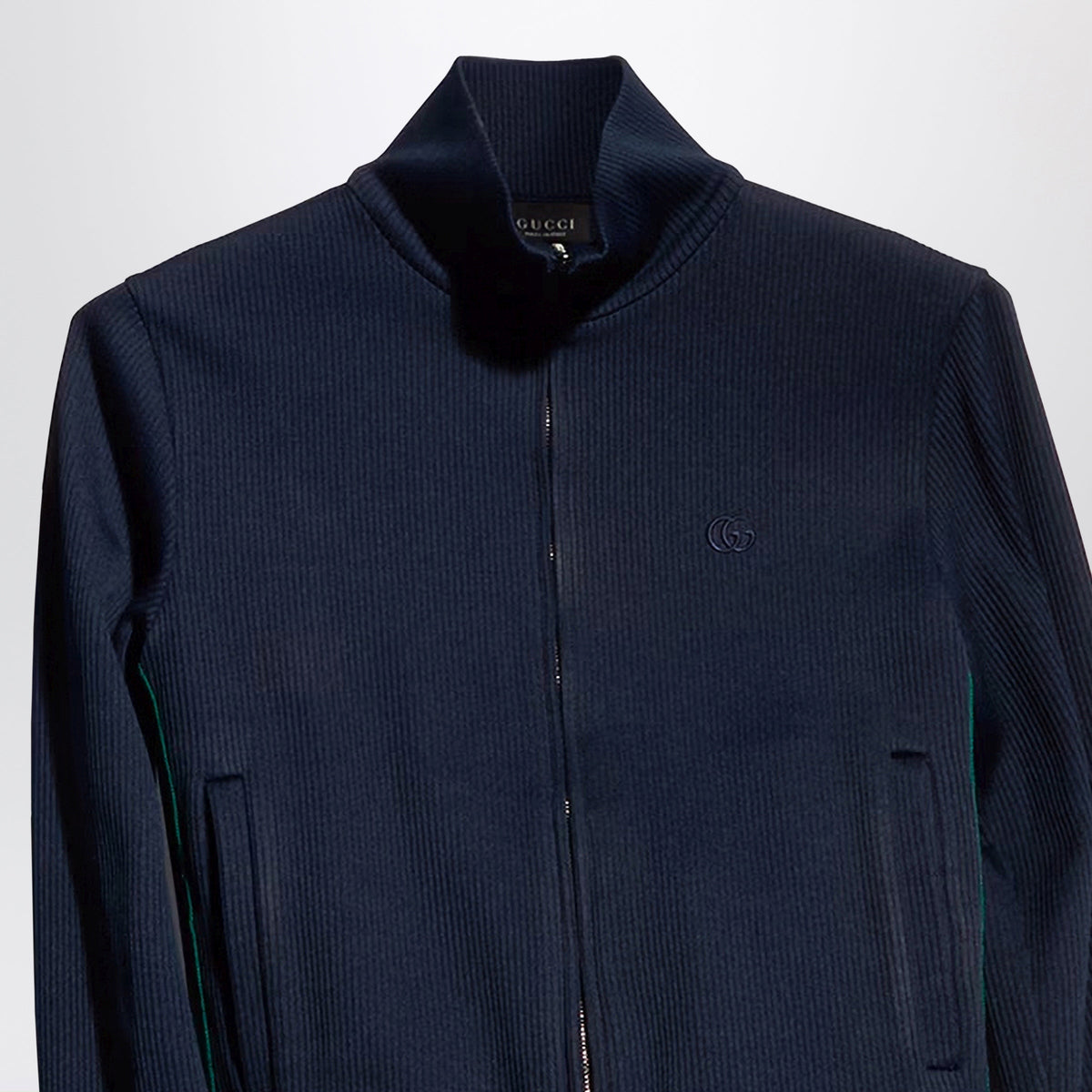 Gucci Blue Ribbed Cotton Jersey Zip-Up Sweatshirt Women GUCCI