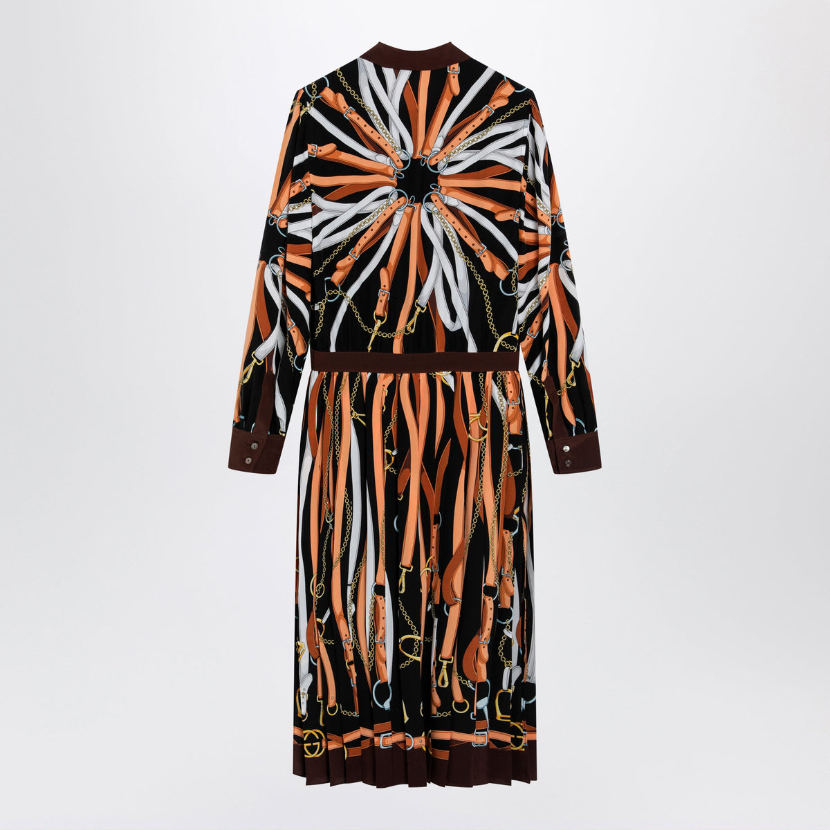 Gucci Black/Brown Silk Shirt Dress With Equestrian Print Women GUCCI