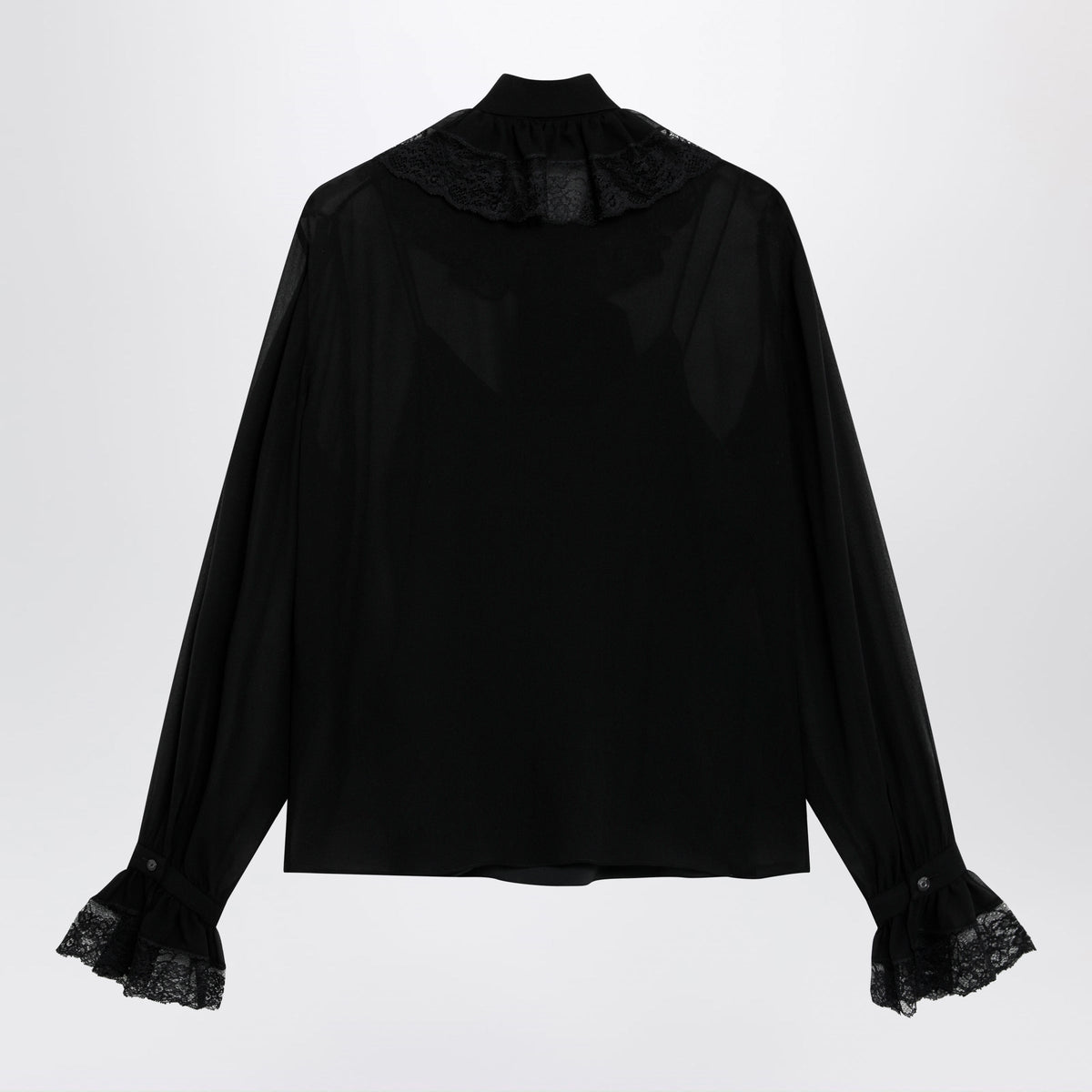 Gucci Black Lightweight Silk Georgette Shirt With Lace Women GUCCI