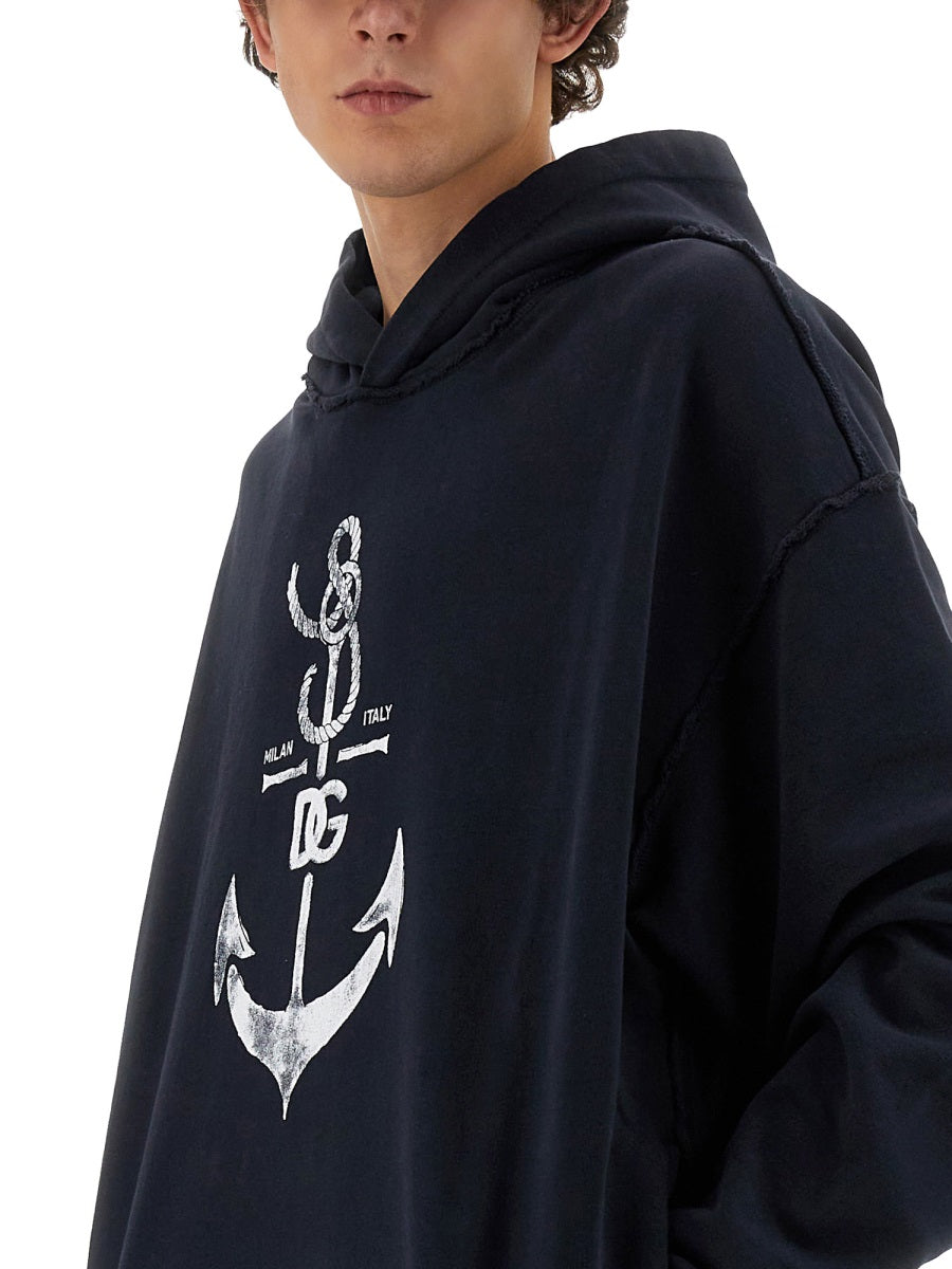 Dolce & Gabbana Men Sweatshirt With Navy Print DOLCE & GABBANA