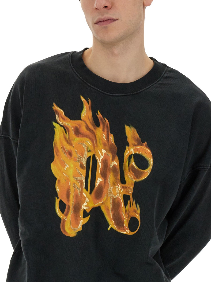 Palm Angels Men "Burning Monogram" Print Sweatshirt PALM ANGELS