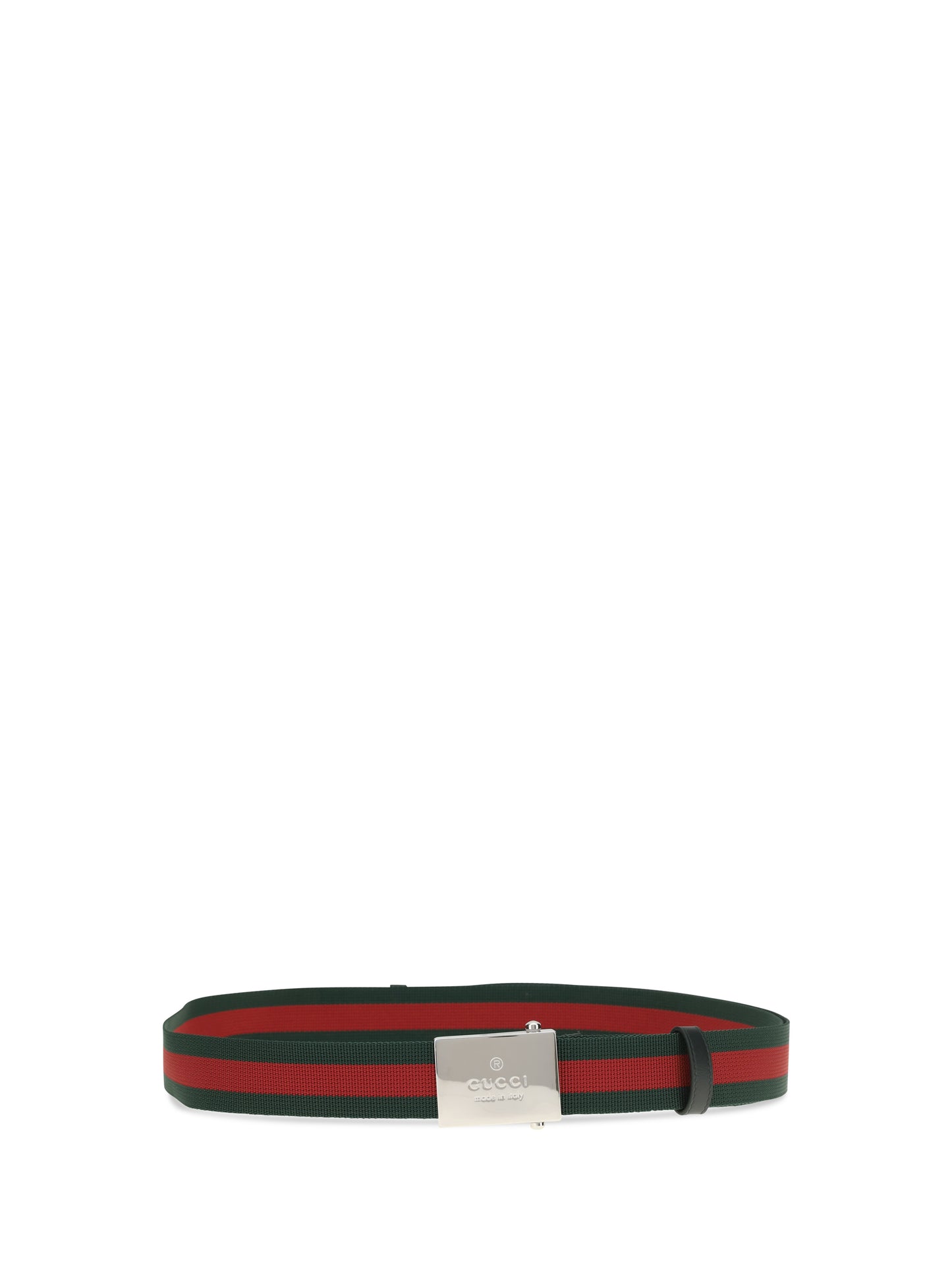 Gucci Men Web Ribbon Belt With Rectangular Buckle GUCCI