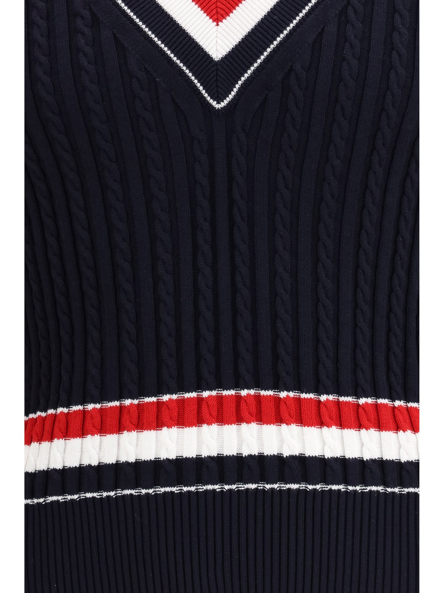 Thom Browne Men Intarsia Cable-Knit V-Neck Sweater THOM BROWNE