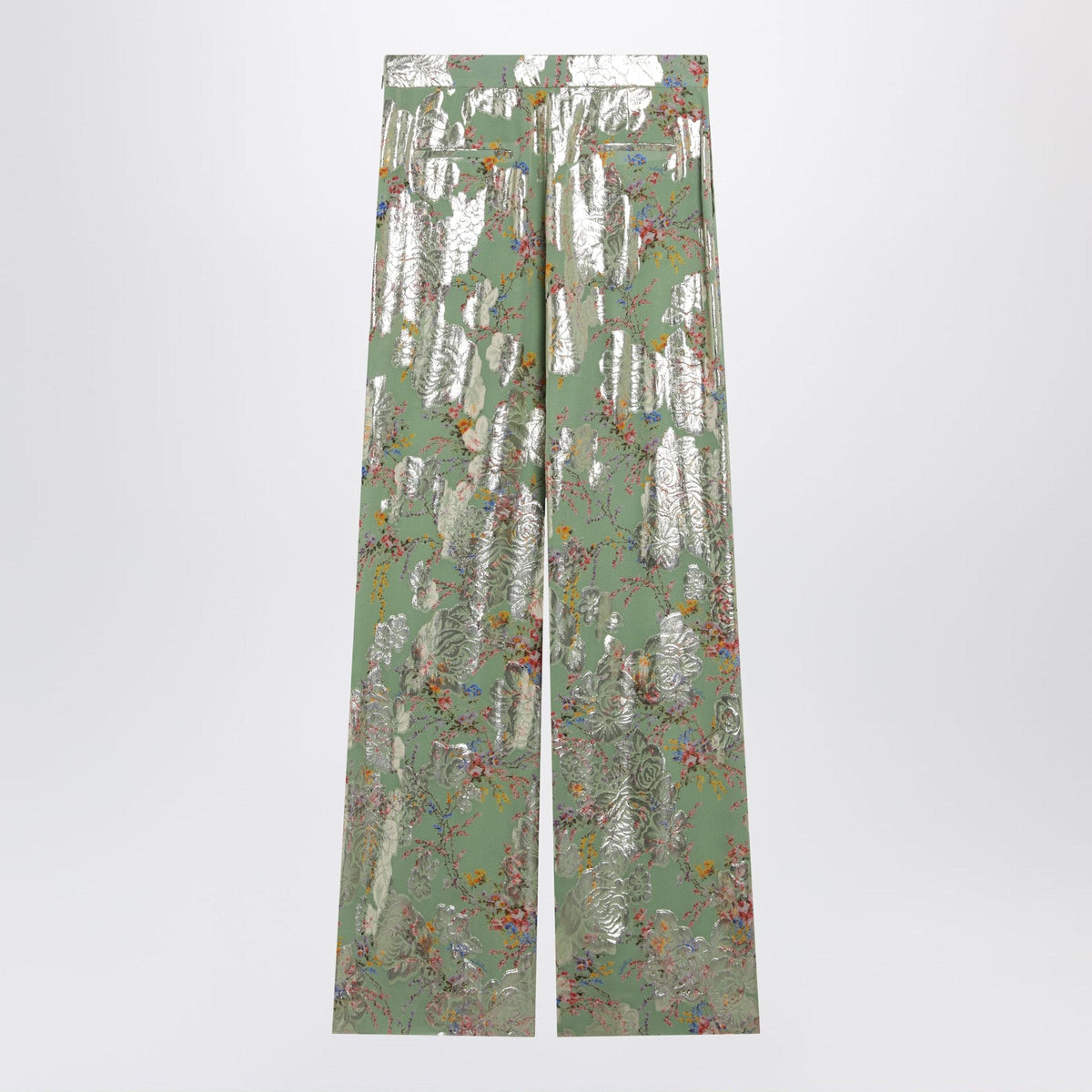 Valentino Silk Trousers With All-Over Print In Green Women VALENTINO