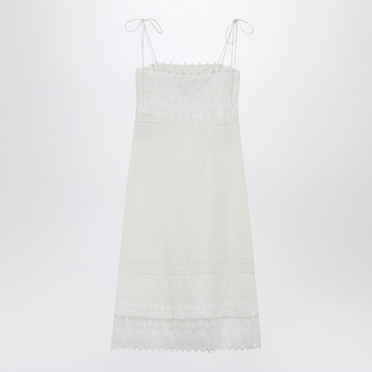 Valentino Ivory Linen Midi Dress With Sangallo Embroidery Women VALENTINO