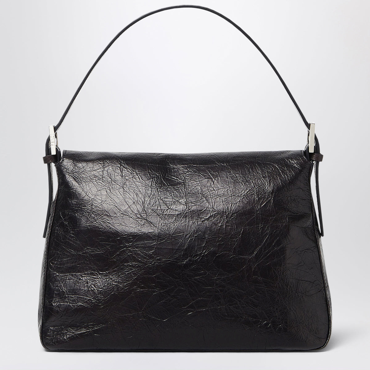 Fendi Flap 26325 Bag In Black Crackled Calfskin Leather Women FENDI